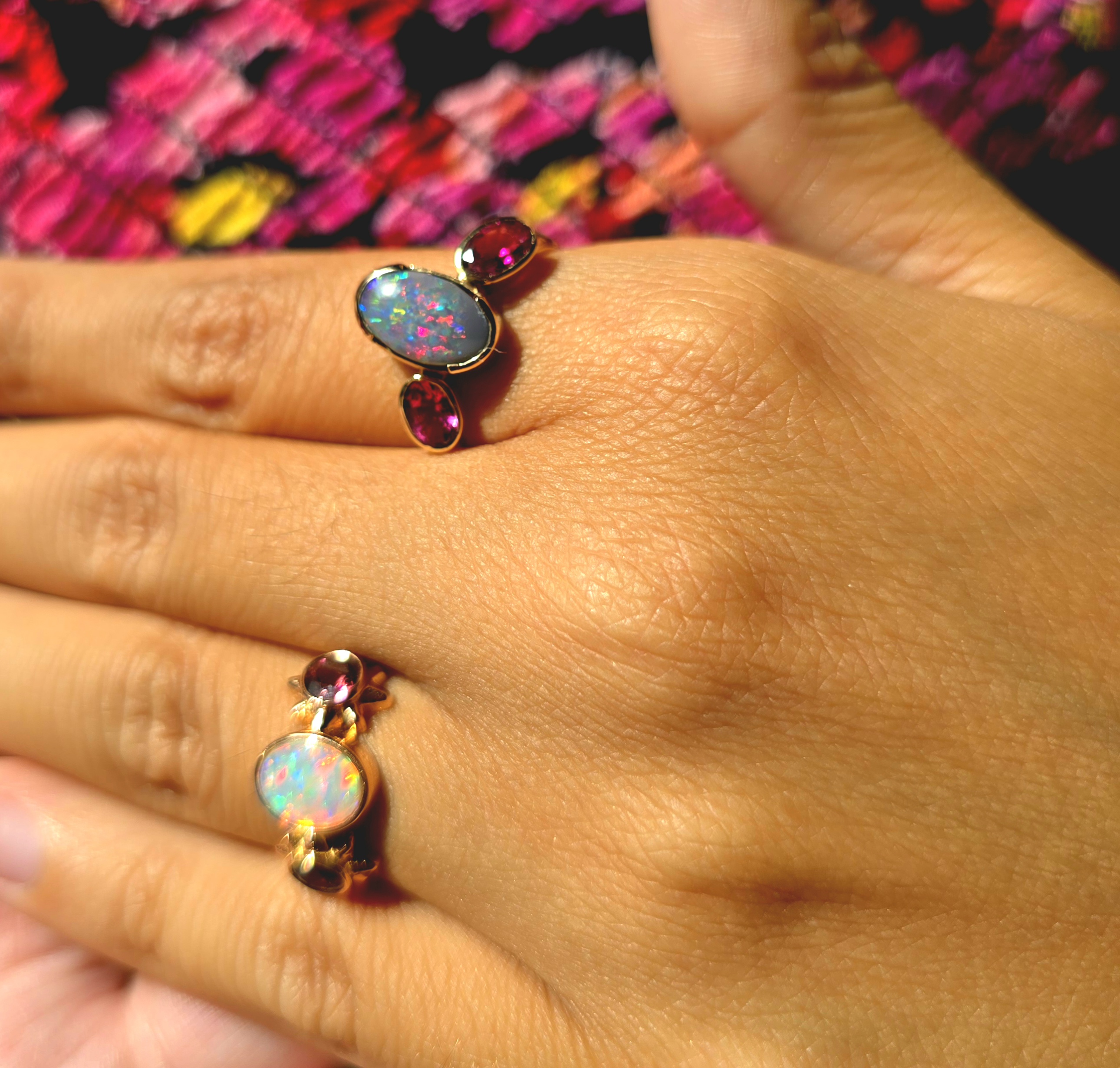 Goddess - Solid 10k Gold Natural Australian Dark Opal Ring, Pink Sapphire & Tourmaline, Size 7 thumbnail 14