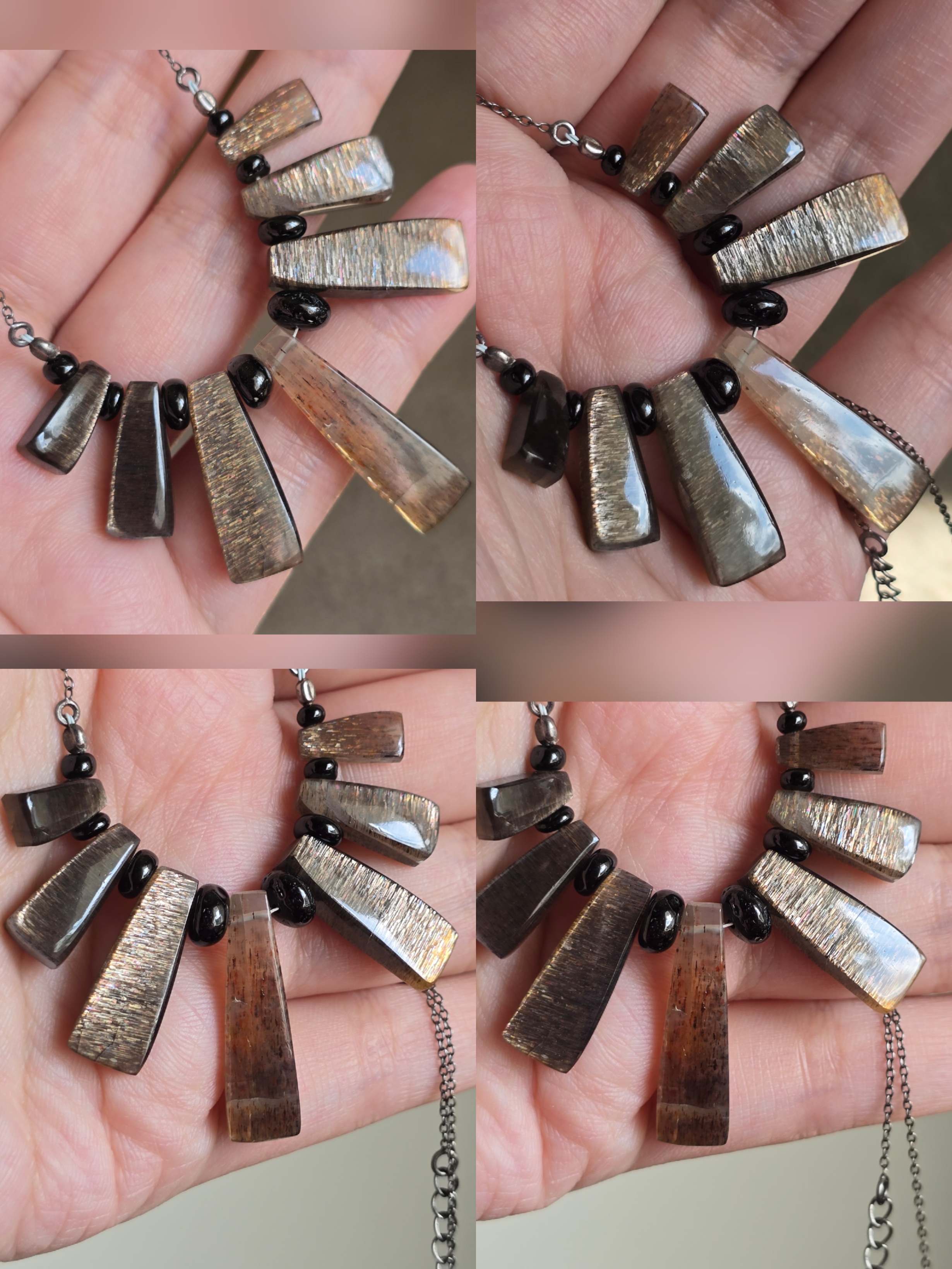 Rainbow Sunstone Lattice Pendant Beaded Onyx 925 Silver Choker  thumbnail 5