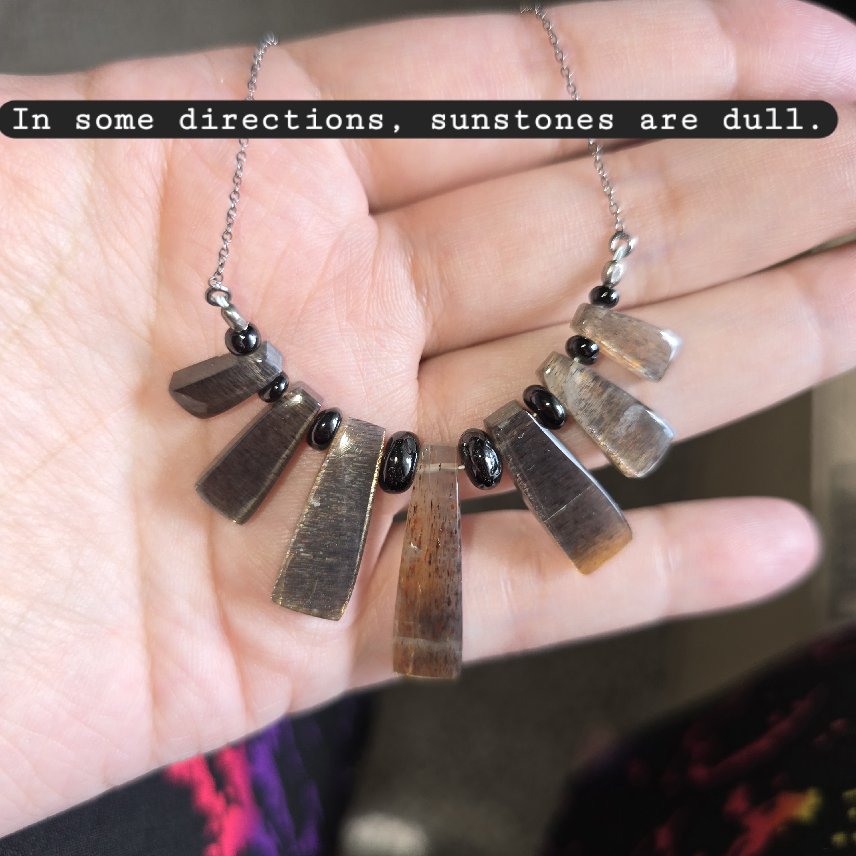 Rainbow Sunstone Lattice Pendant Beaded Onyx 925 Silver Choker  thumbnail 8