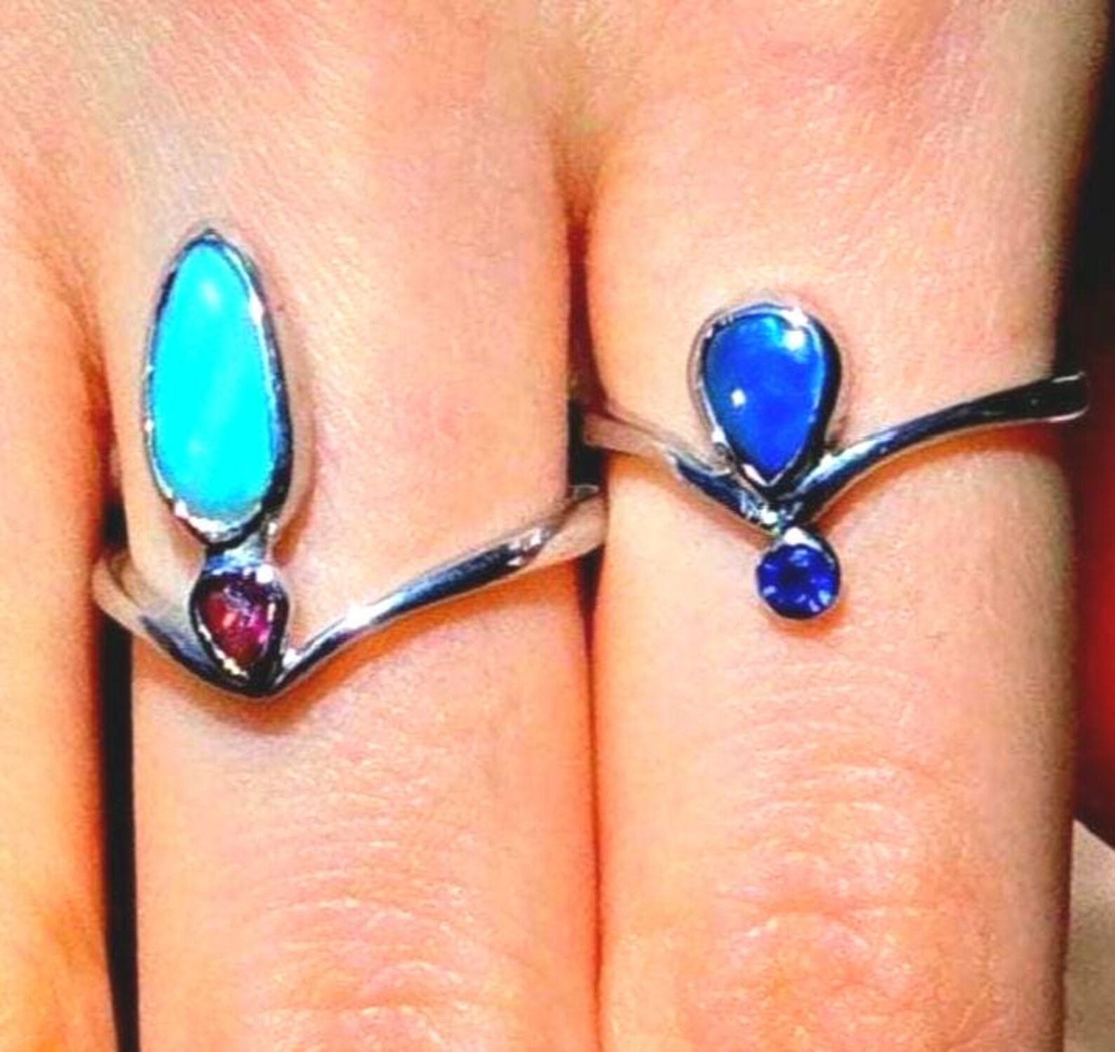 MOODYBAE- Natural Black Australian Opal Ring  Sapphire, 925 Sterling Silver, Size 6.5  thumbnail 8