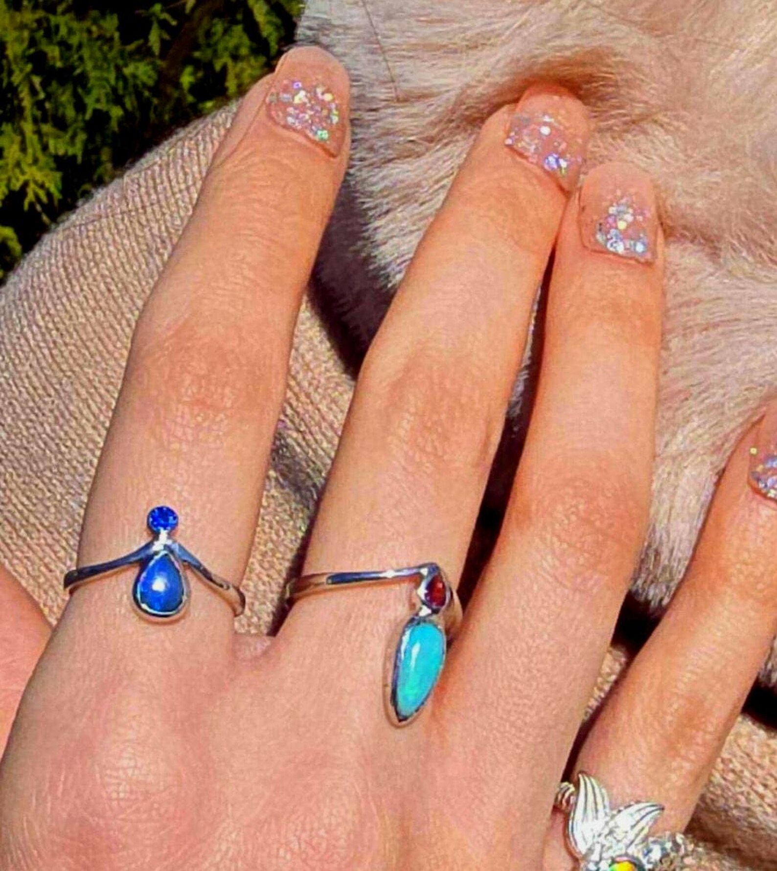 MOODYBAE- Natural Black Australian Opal Ring  Sapphire, 925 Sterling Silver, Size 6.5  thumbnail 10