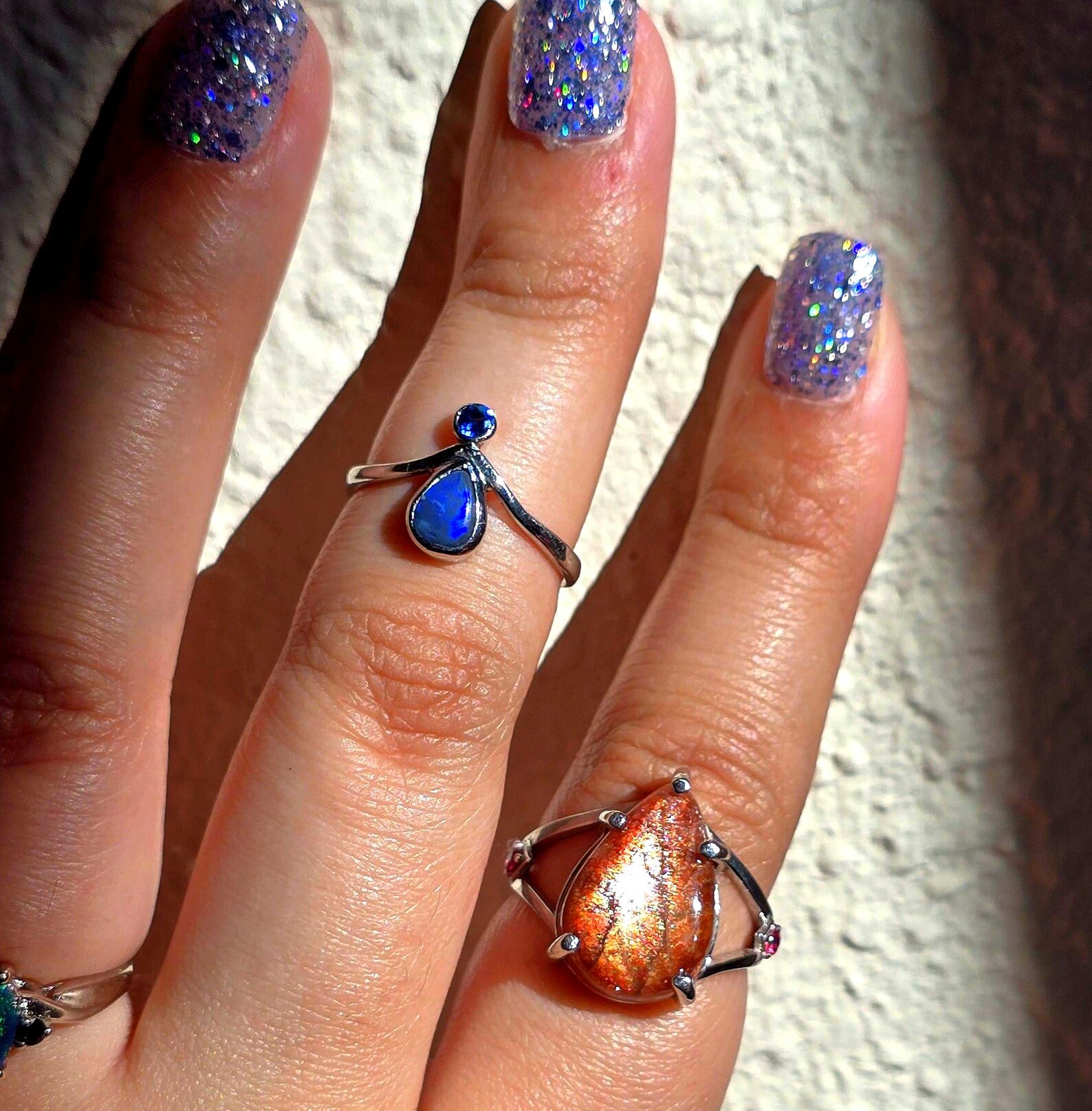 MOODYBAE- Natural Black Australian Opal Ring  Sapphire, 925 Sterling Silver, Size 6.5  thumbnail 12