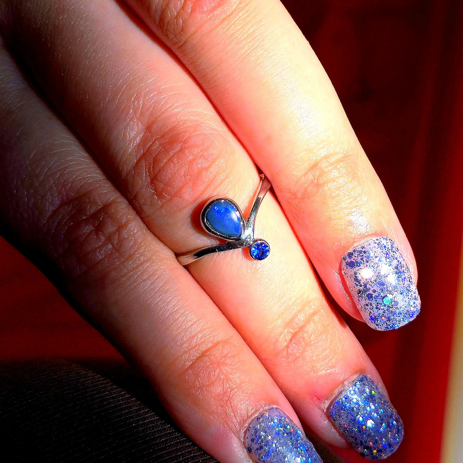 MOODYBAE- Natural Black Australian Opal Ring  Sapphire, 925 Sterling Silver, Size 6.5  thumbnail 14