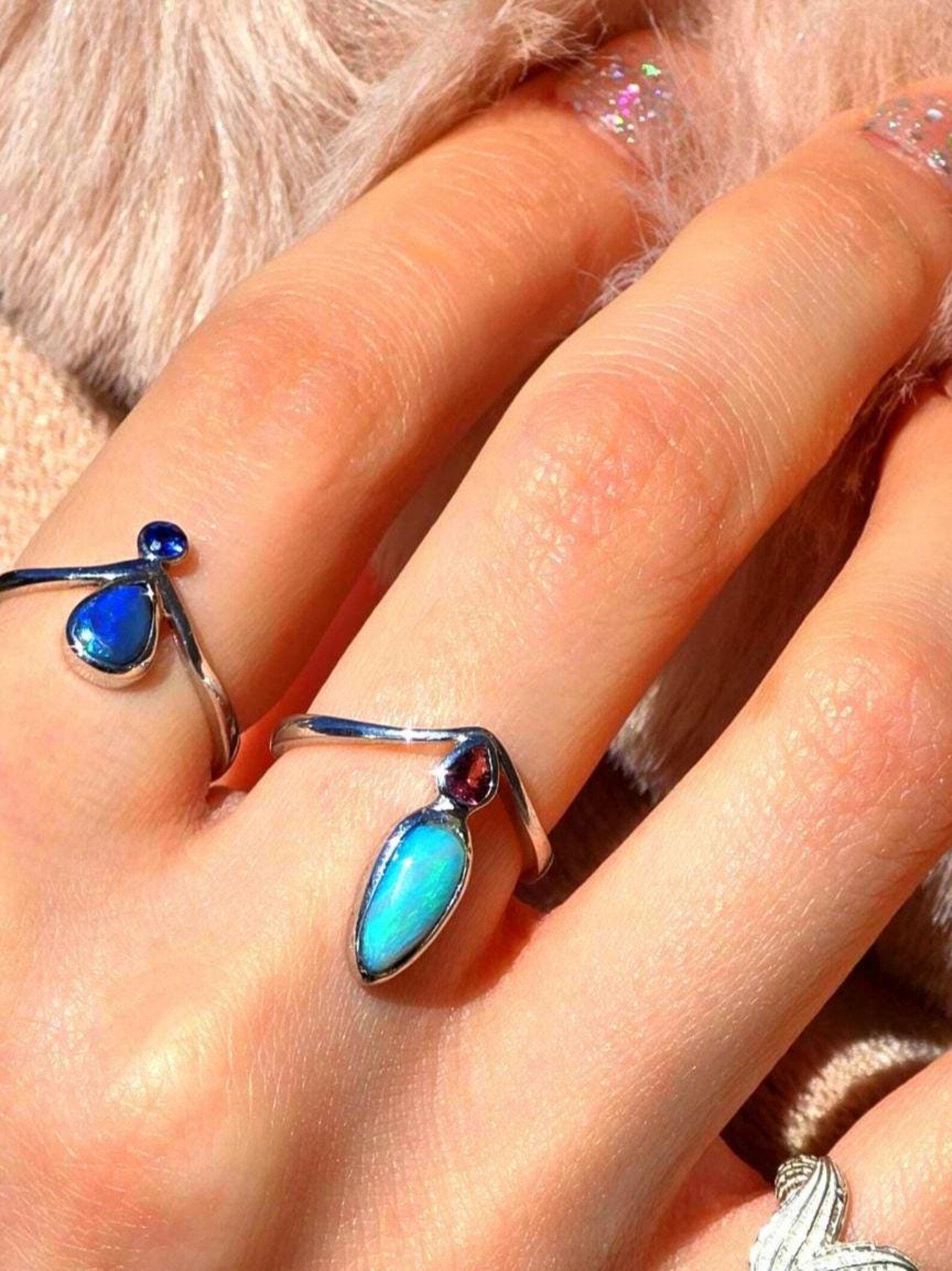 MOODYBAE- Natural Black Australian Opal Ring  Sapphire, 925 Sterling Silver, Size 6.5  thumbnail 16