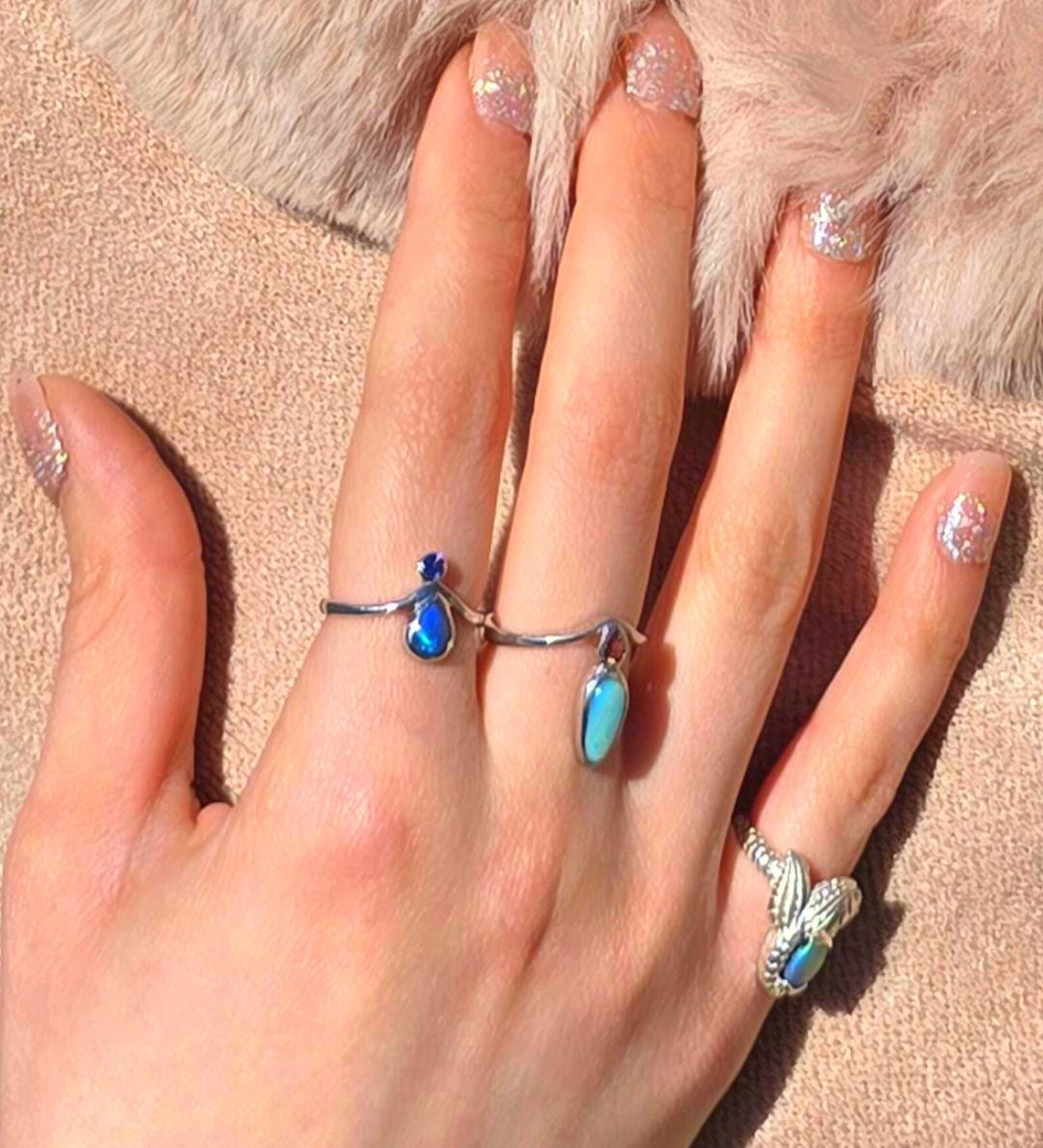 MOODYBAE- Natural Black Australian Opal Ring  Sapphire, 925 Sterling Silver, Size 6.5  thumbnail 18