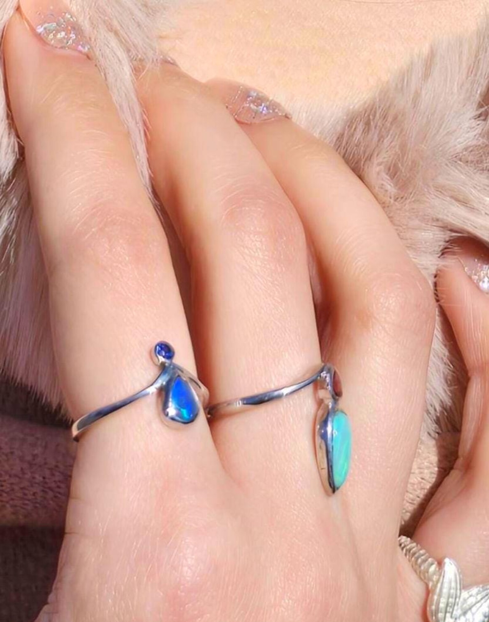 MOODYBAE- Natural Black Australian Opal Ring  Sapphire, 925 Sterling Silver, Size 6.5  thumbnail 6
