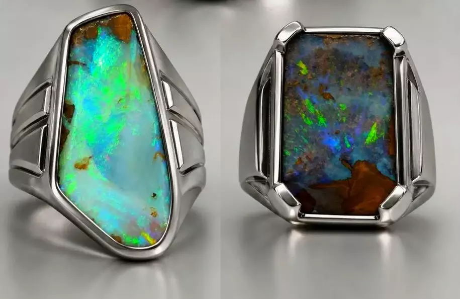 Custom BOULDER OPAL - Men's Natural Australian Opal Ring silver, Genuine Boulder Opal ring for men, fine opal jewelry, 925 sterling silver listing soon thumbnail 3