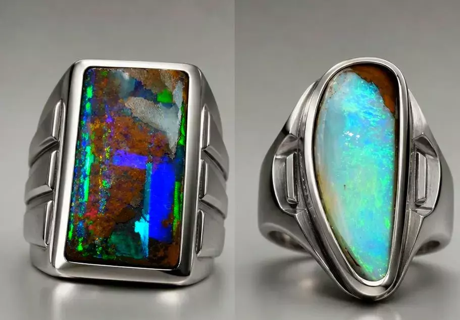 Custom BOULDER OPAL - Men's Natural Australian Opal Ring silver, Genuine Boulder Opal ring for men, fine opal jewelry, 925 sterling silver listing soon thumbnail 2