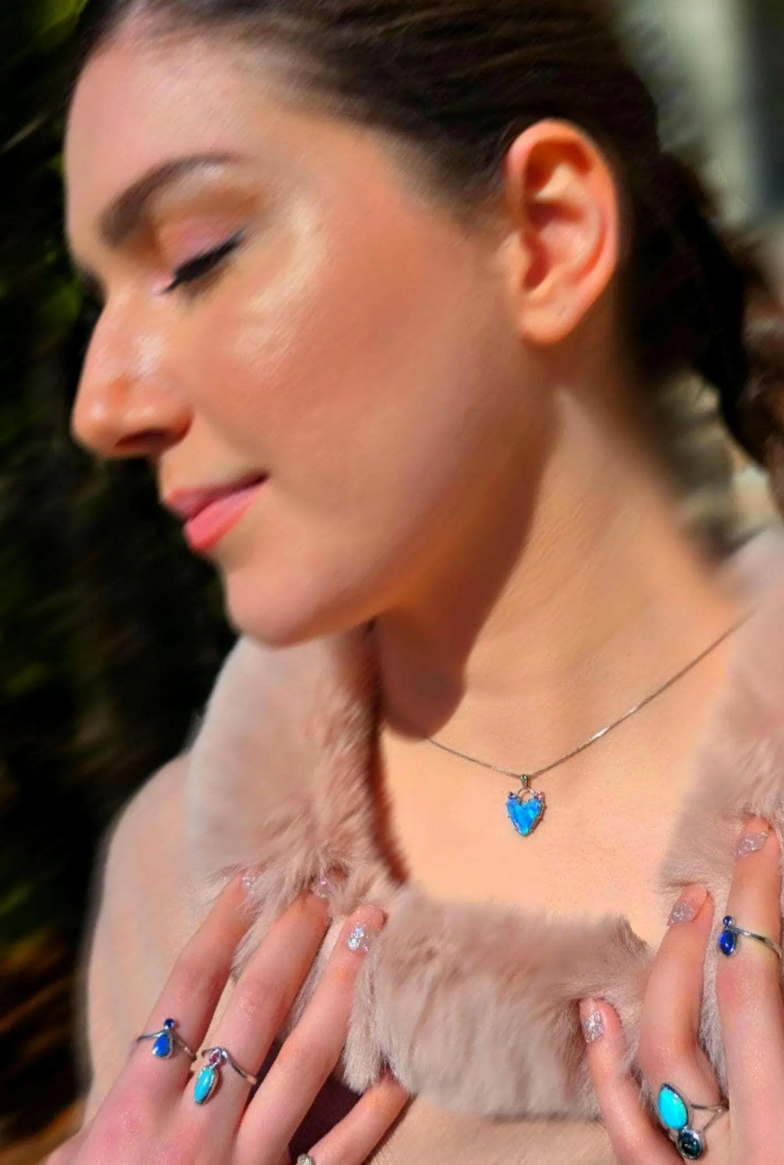 Natural Australian Opal Heart Necklace, Sapphire 925 Silver Blue Opal Pendant thumbnail 14