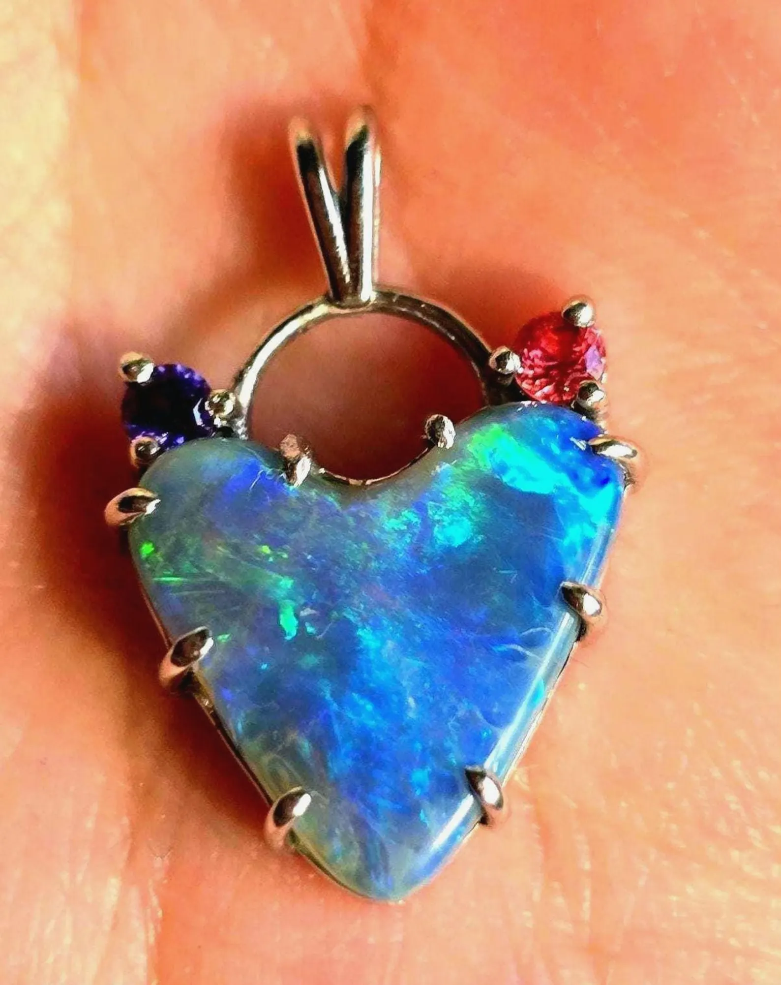 Natural Australian Opal Heart Necklace, Sapphire 925 Silver Blue Opal Pendant thumbnail 11