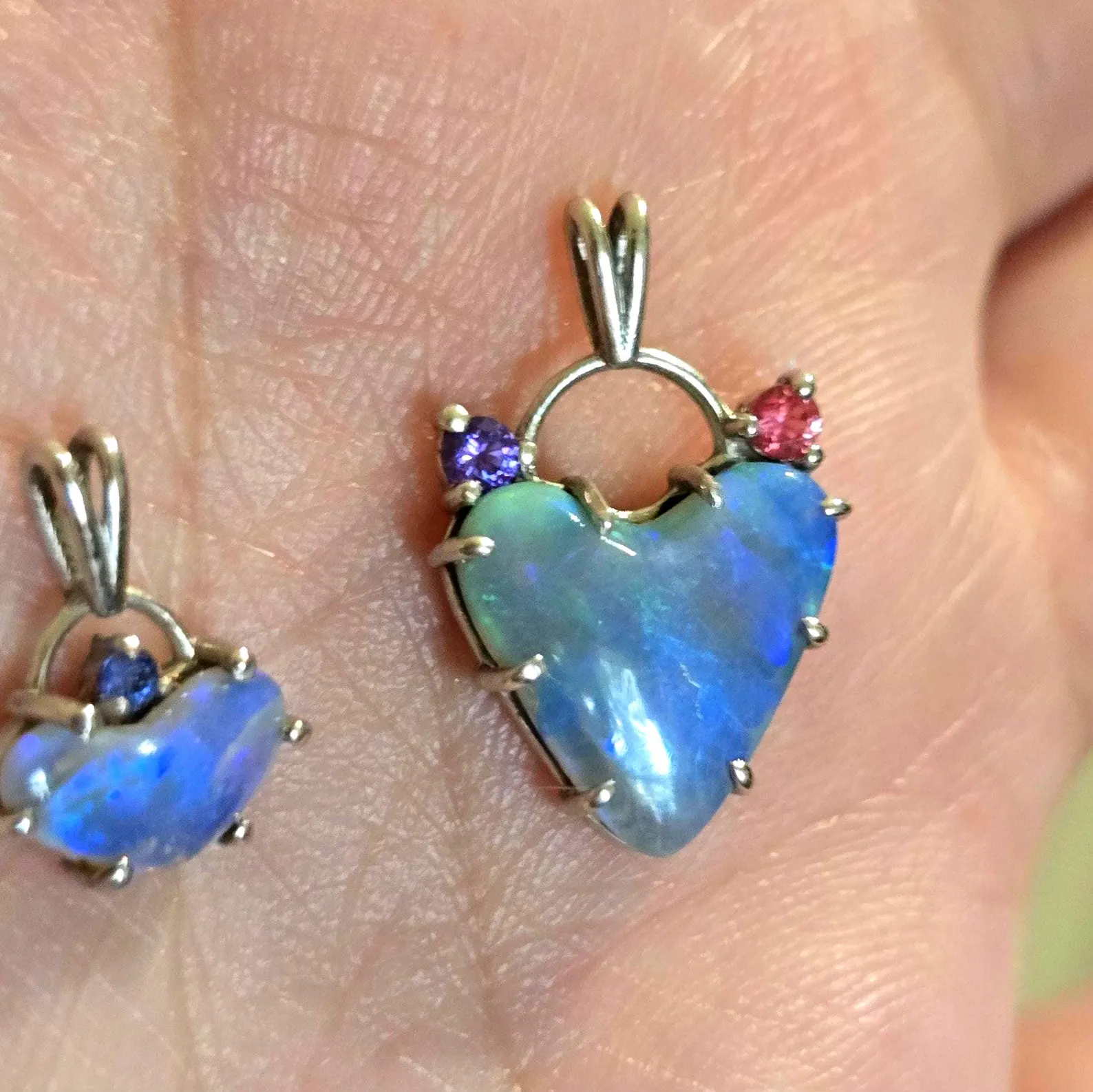 Natural Australian Opal Heart Necklace, Sapphire 925 Silver Blue Opal Pendant thumbnail 13