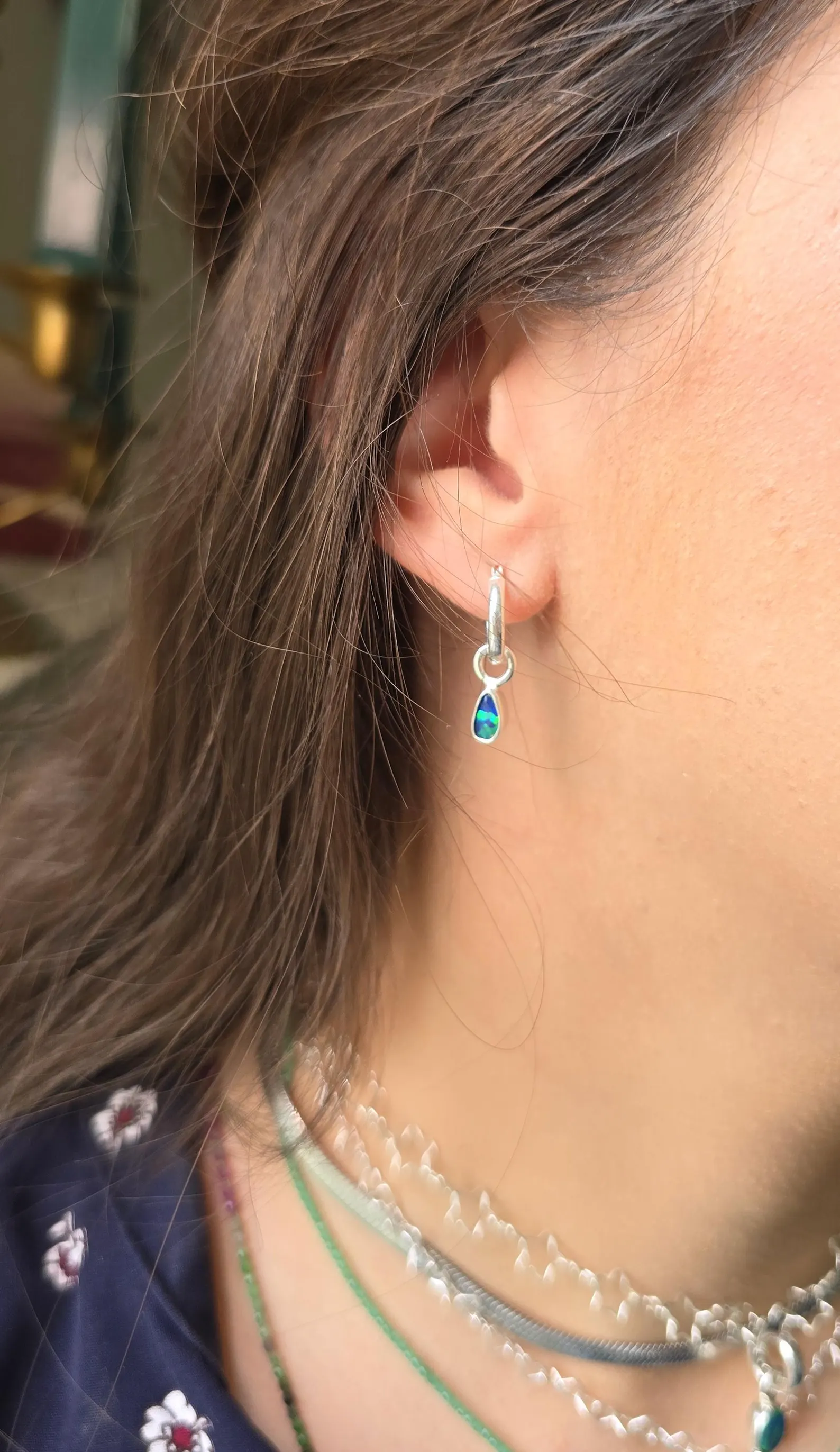Natural Australian Opal Hoops 925 sterling silver 8 thumbnail 3
