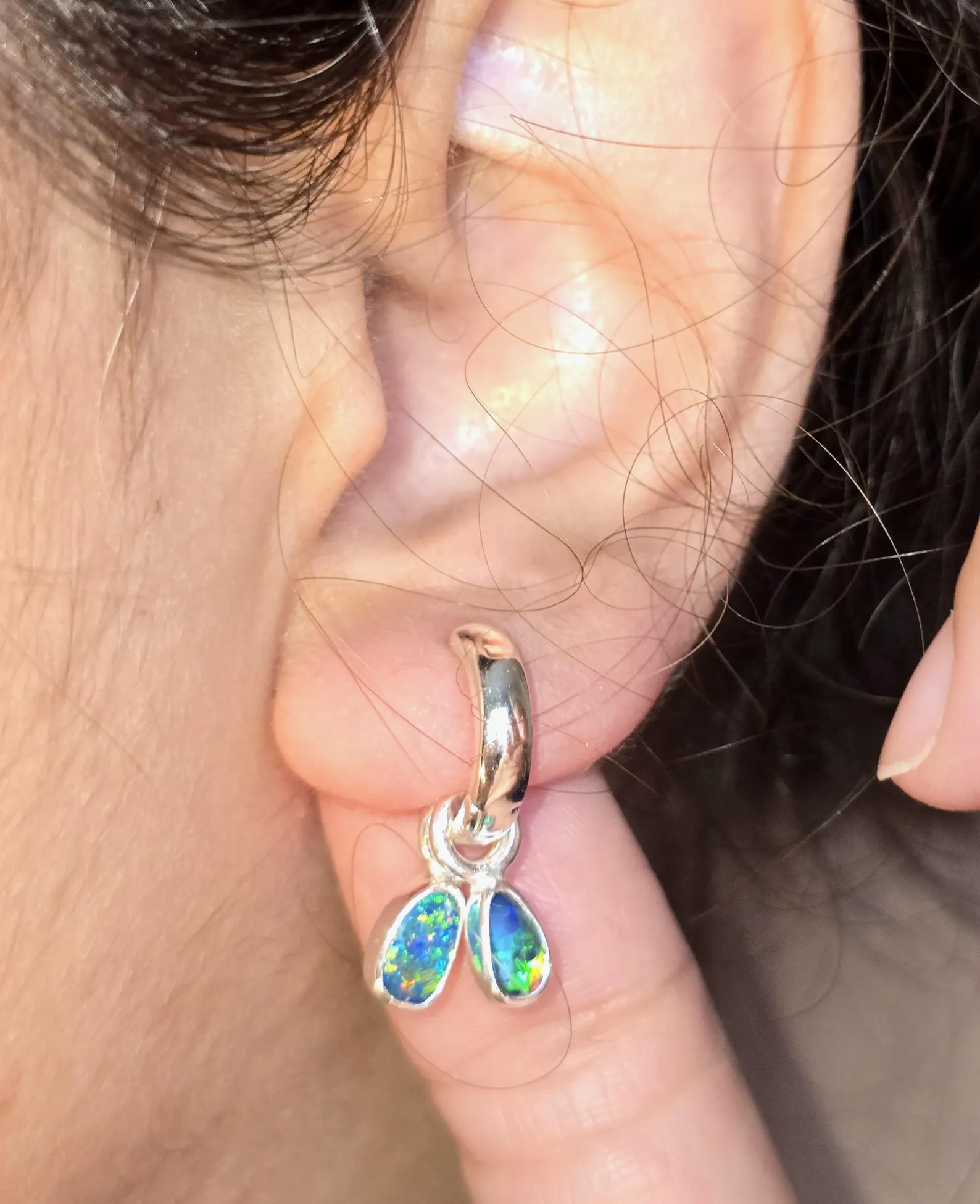 Natural Australian Opal Hoops 925 sterling silver 8 thumbnail 7