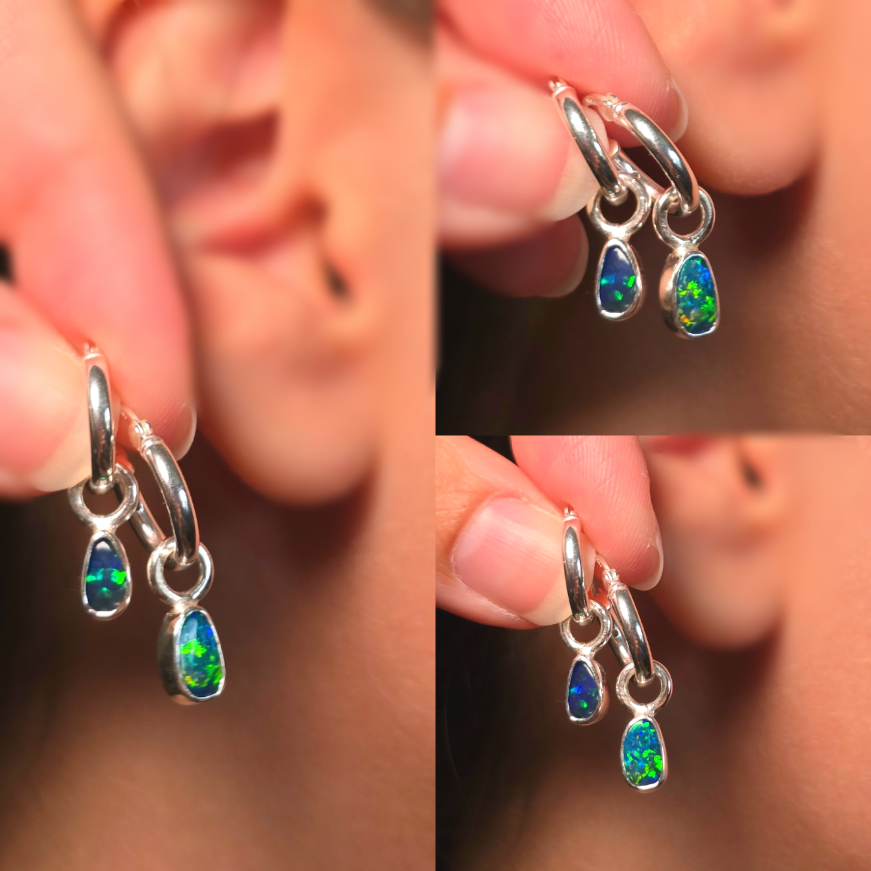 Natural Australian Opal Hoops 925 sterling silver 8 thumbnail 4