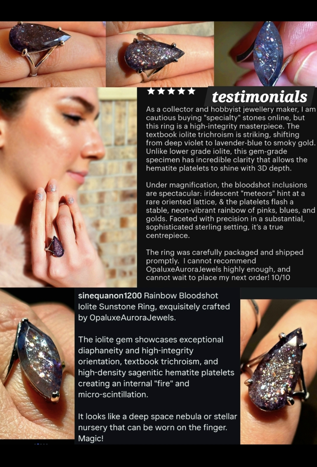 A babe - Bloodshot Iolite Ring CUSTOM Iolite Hematite Ring   thumbnail 5