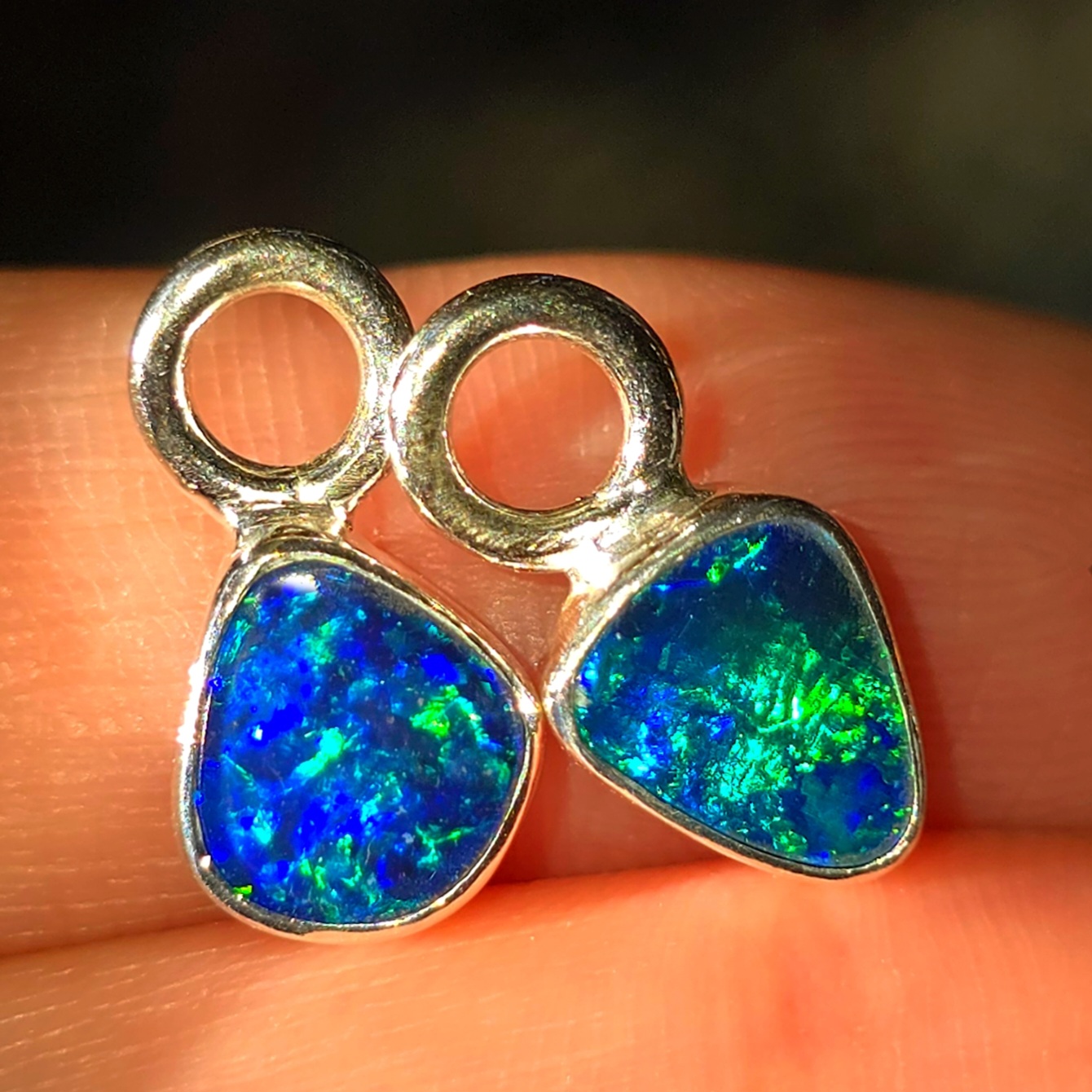 Natural Australian Opal Hoops 925 sterling silver 15