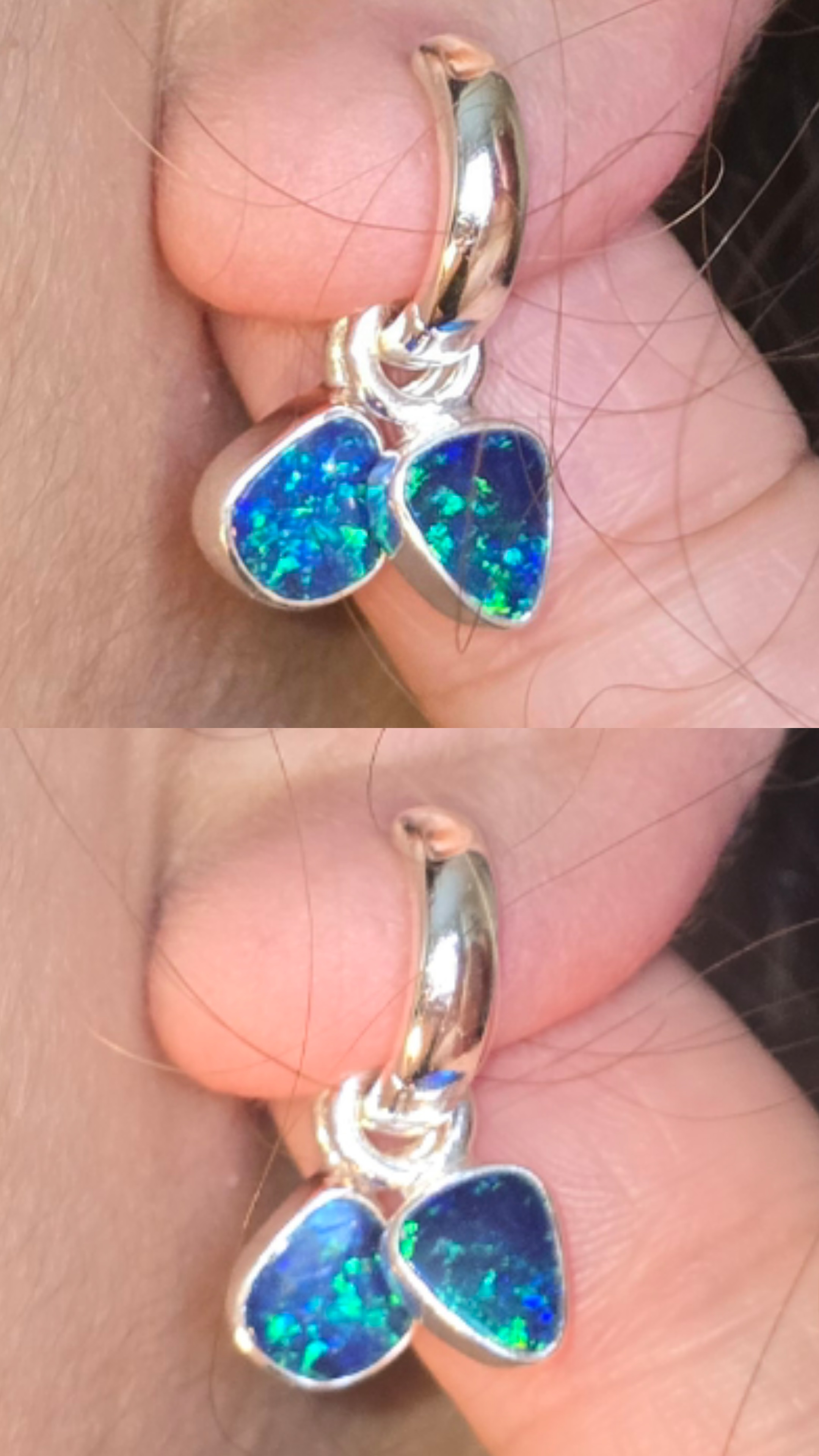 Natural Australian Opal Hoops 925 sterling silver 15 thumbnail 4