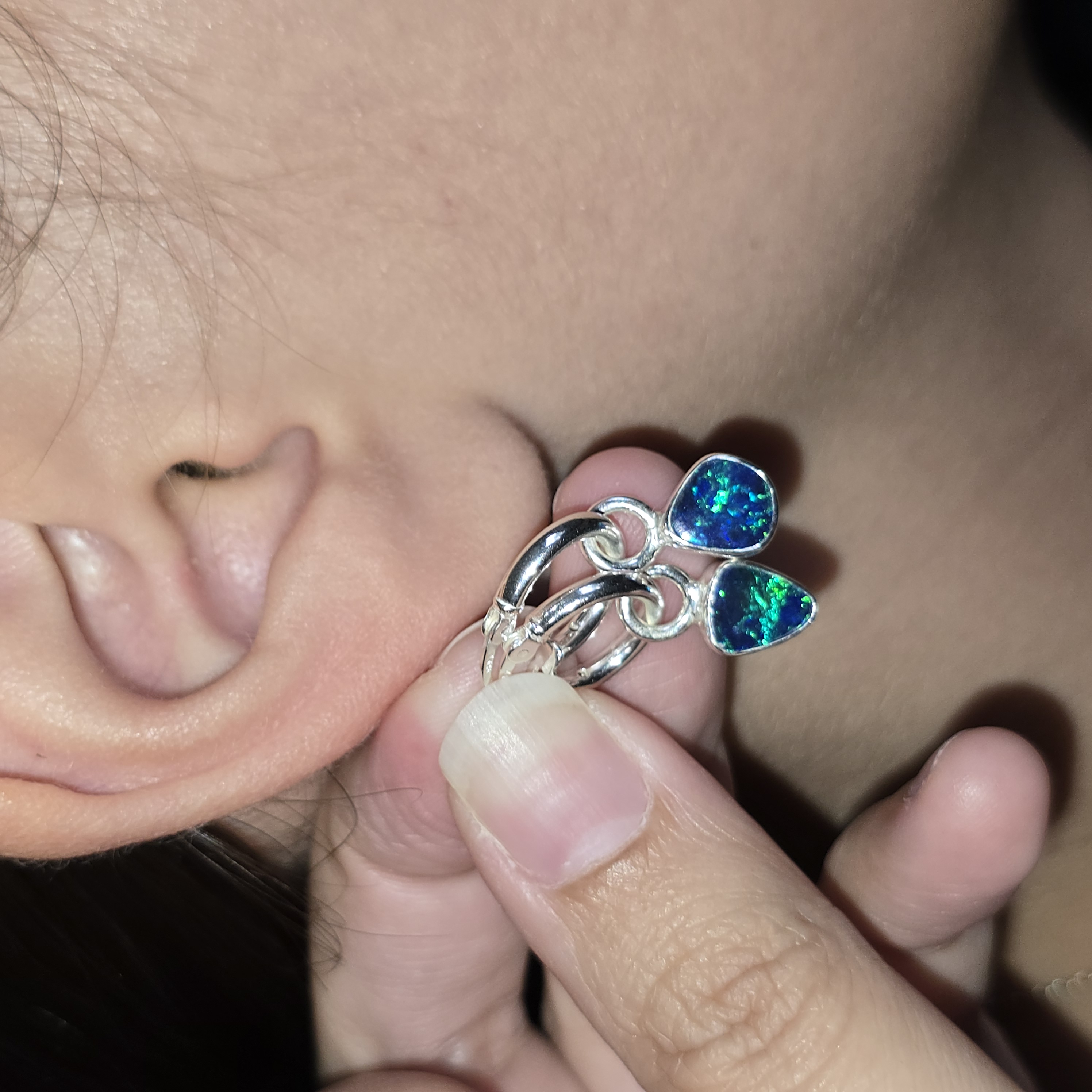 Natural Australian Opal Hoops 925 sterling silver 15 thumbnail 7