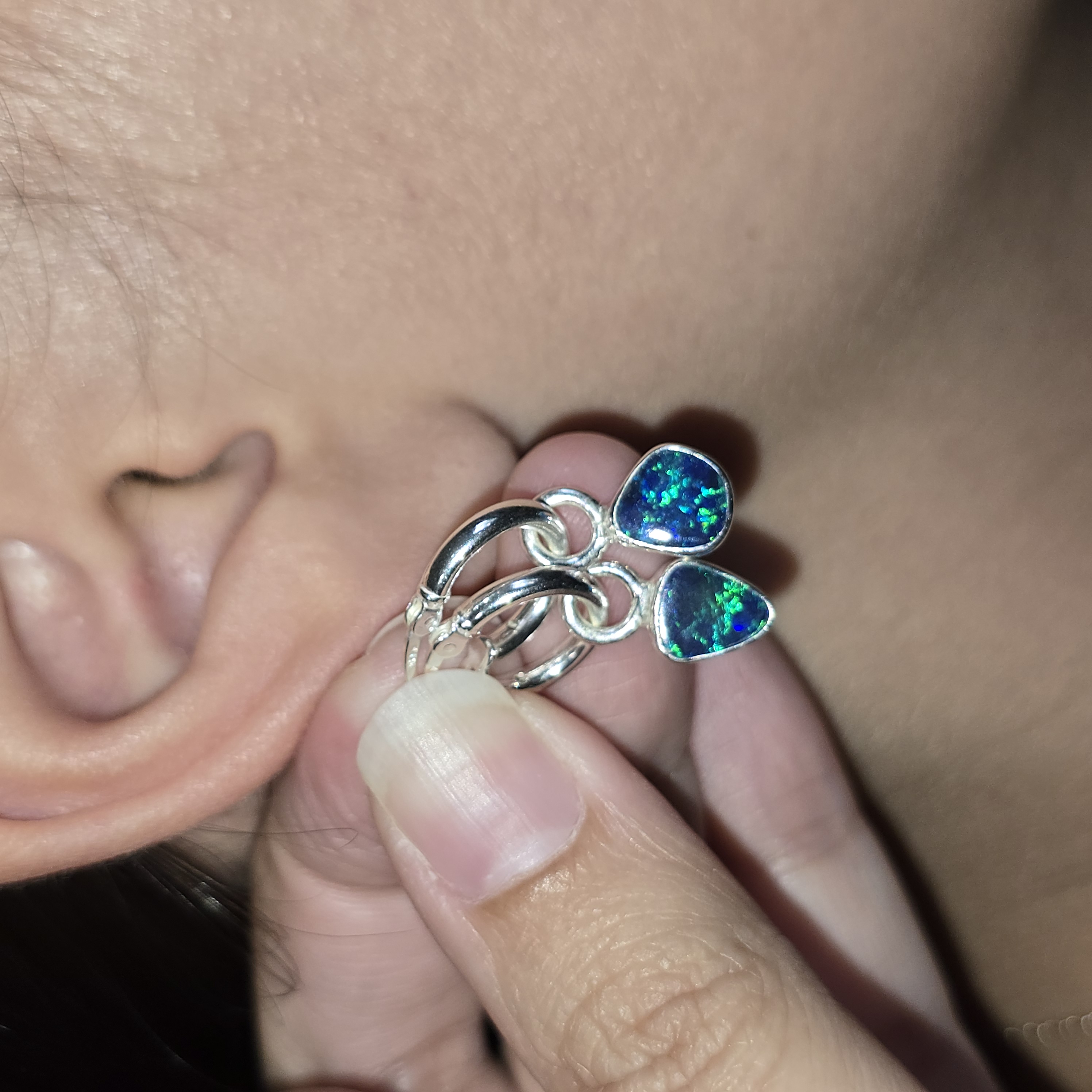 Natural Australian Opal Hoops 925 sterling silver 15 thumbnail 11
