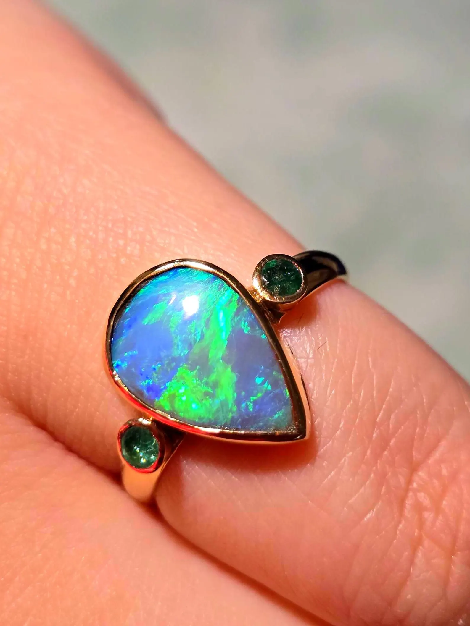ARCHIVE NEON Solid 14k Gold Natural Australian Black Opal Ring, Size 9, Genuine Black Opal Ring, Fine Gold Blue Opal Ring Jewelry SOLD