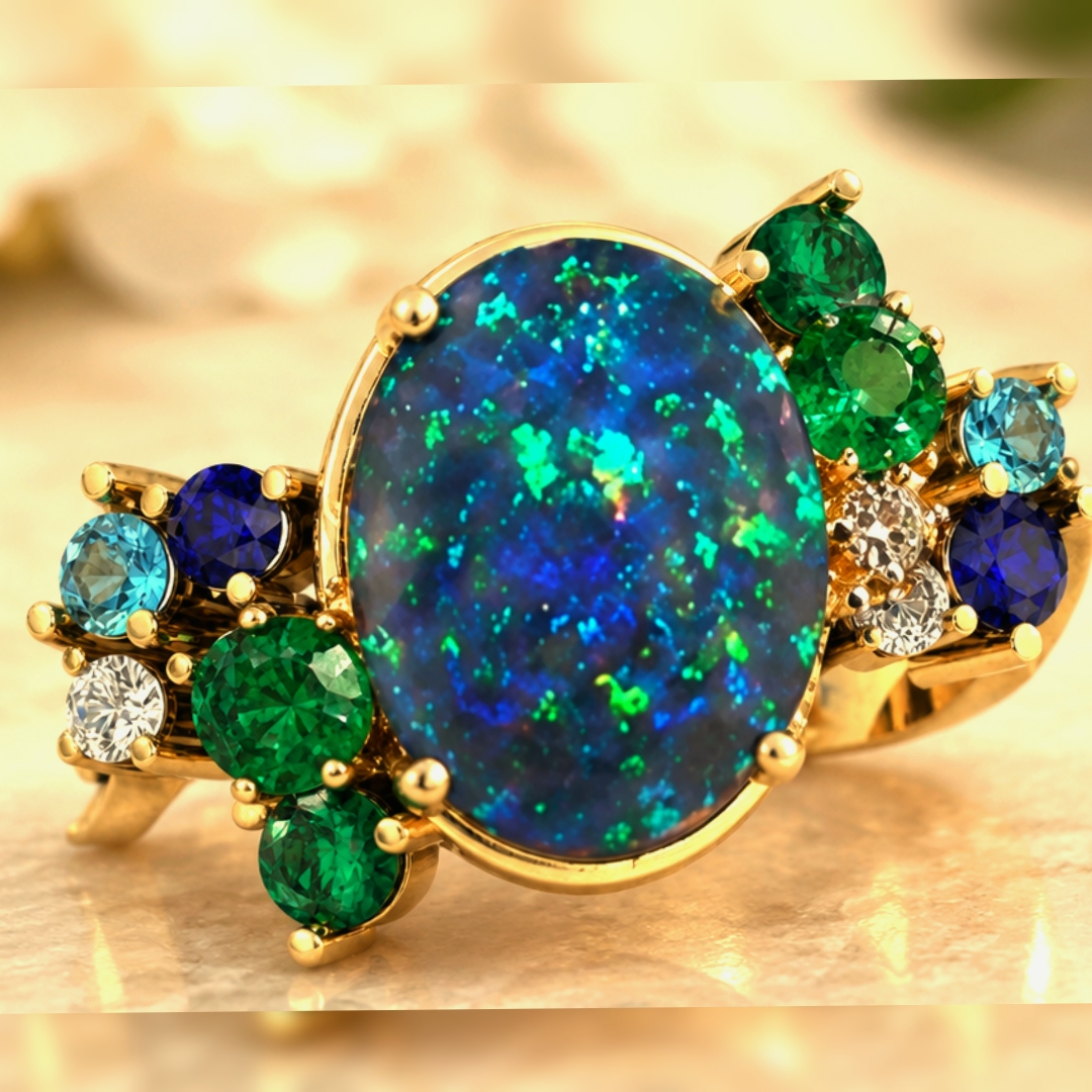 Starry night sky - Render CUSTOM Natural Australian Black Opal Ring