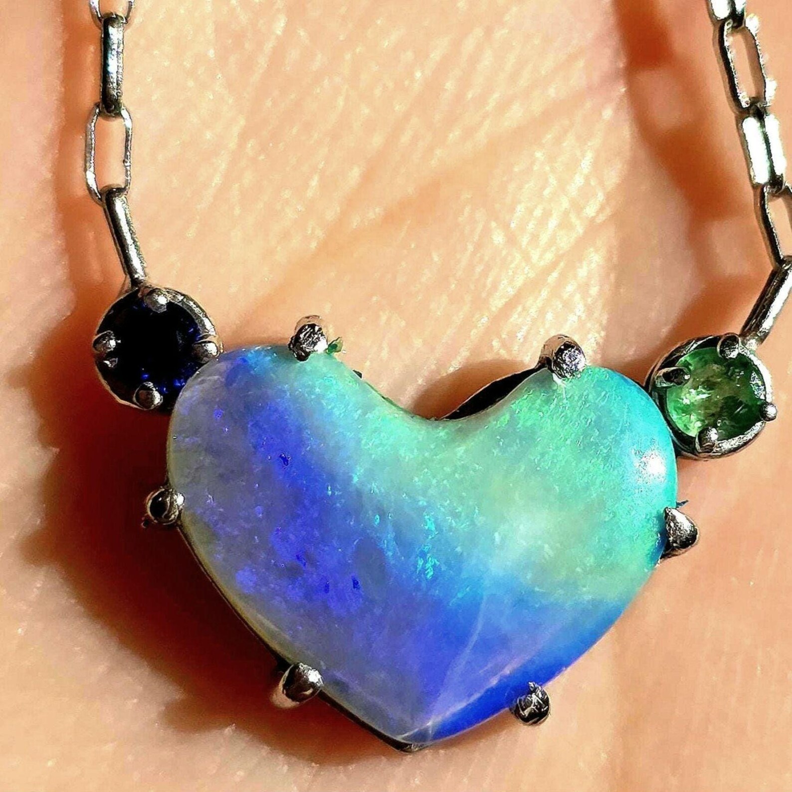 Natural Australian Opal Heart Necklace, Emerald Sapphire 925 Silver Blue Opal Pendant, Genuine Opal Jewelry Birthstone Women Lavender Purple 2 thumbnail 16