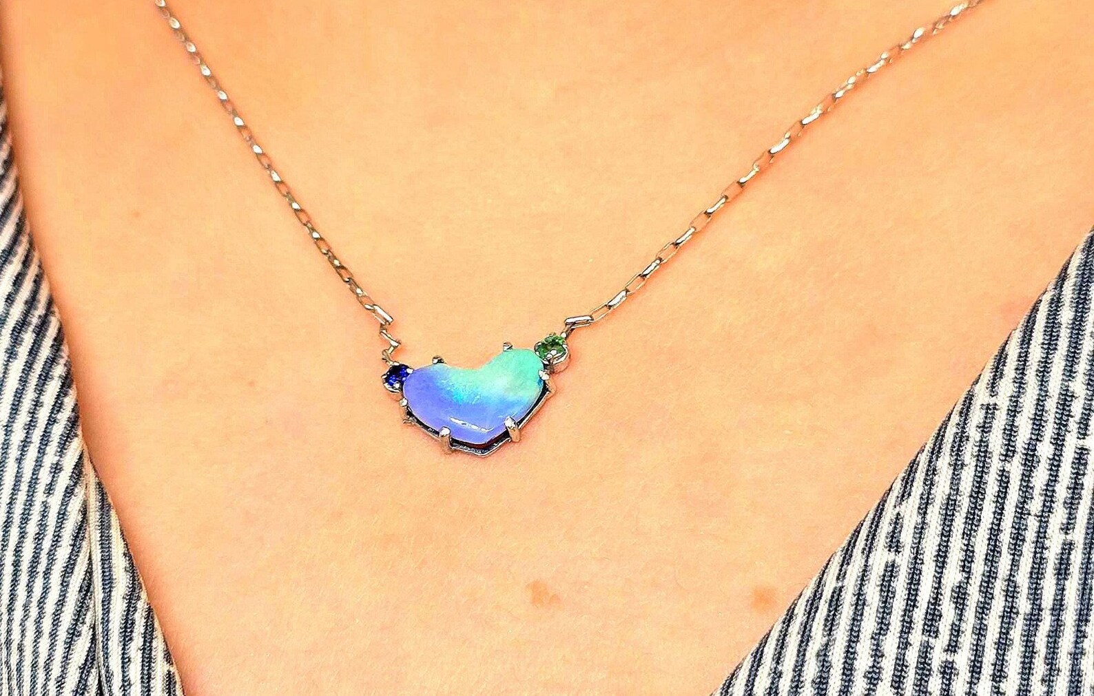 Natural Australian Opal Heart Necklace, Emerald Sapphire 925 Silver Blue Opal Pendant, Genuine Opal Jewelry Birthstone Women Lavender Purple 2 thumbnail 13