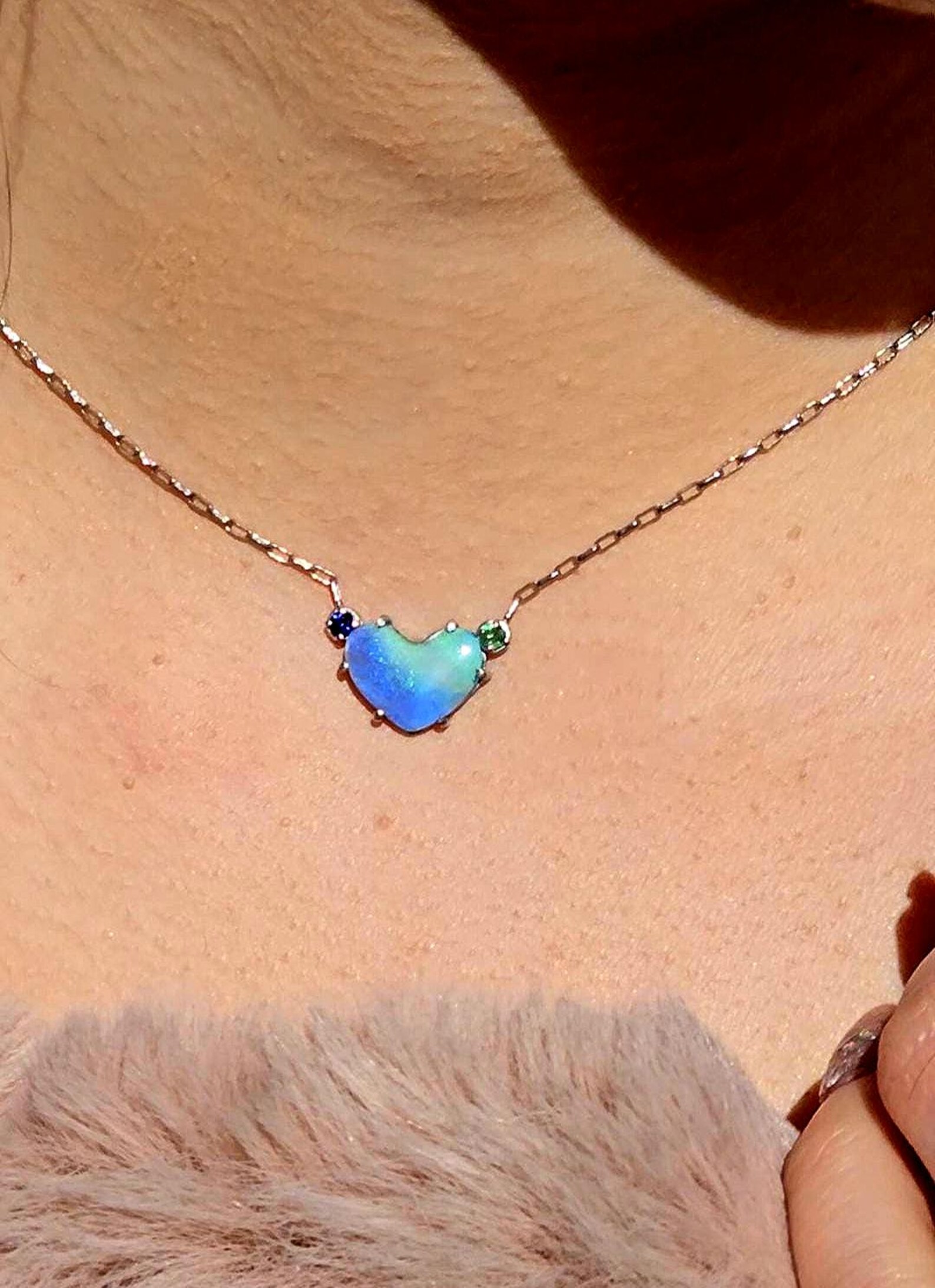 Natural Australian Opal Heart Necklace, Emerald Sapphire 925 Silver Blue Opal Pendant, Genuine Opal Jewelry Birthstone Women Lavender Purple 2 thumbnail 9