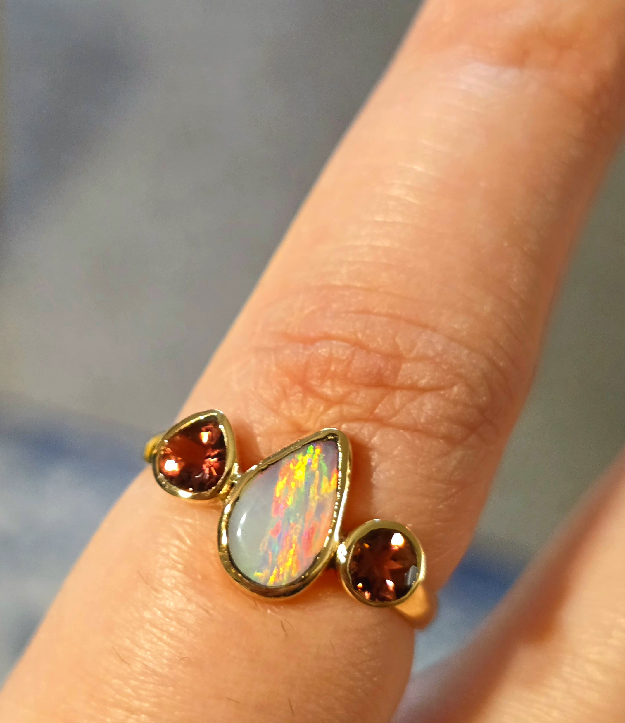 AuroraOpal - Solid 10k Gold Natural Australian Opal Ring, Pink Tourmaline, Size 6.75   thumbnail 4
