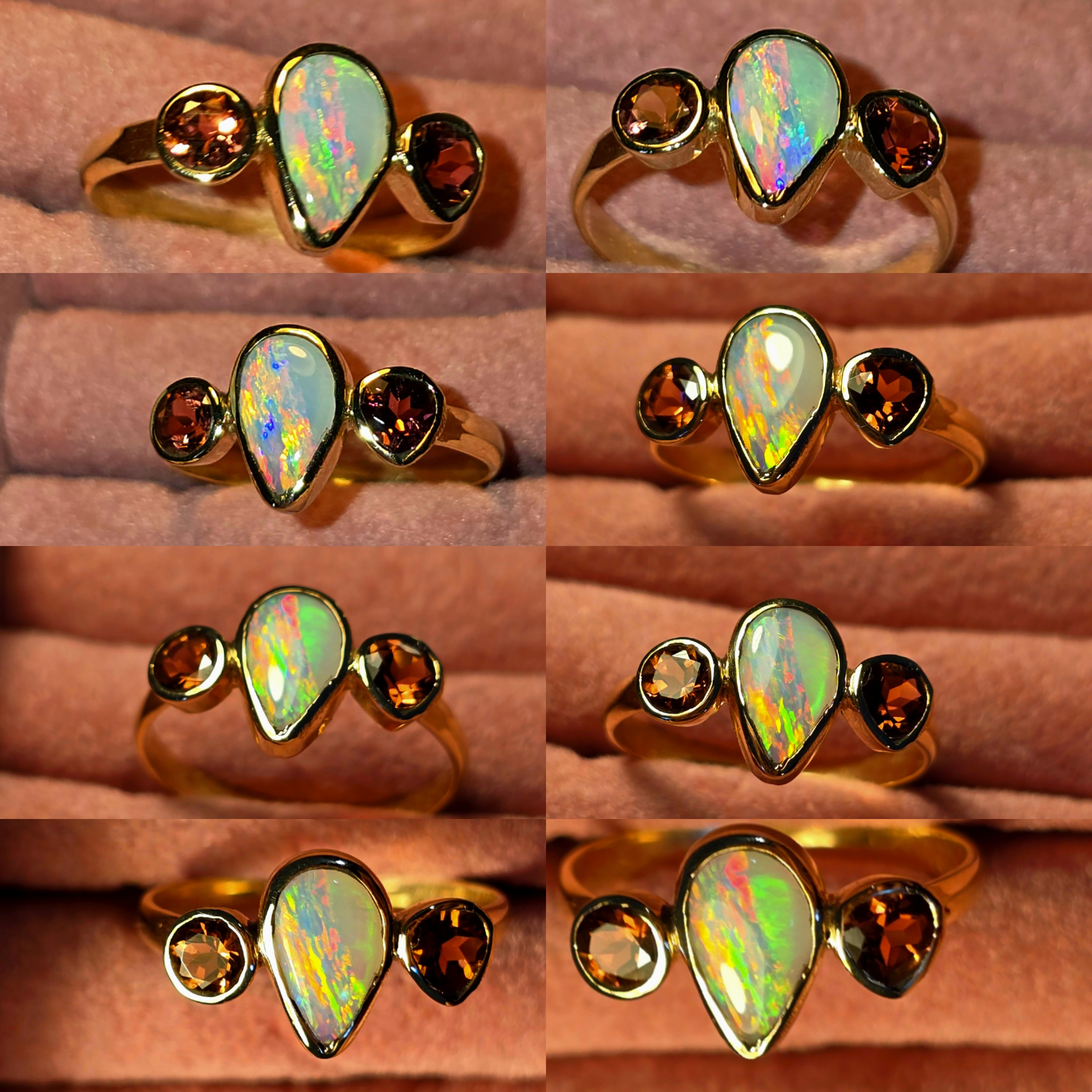 AuroraOpal - Solid 10k Gold Natural Australian Opal Ring, Pink Tourmaline, Size 6.75   thumbnail 8