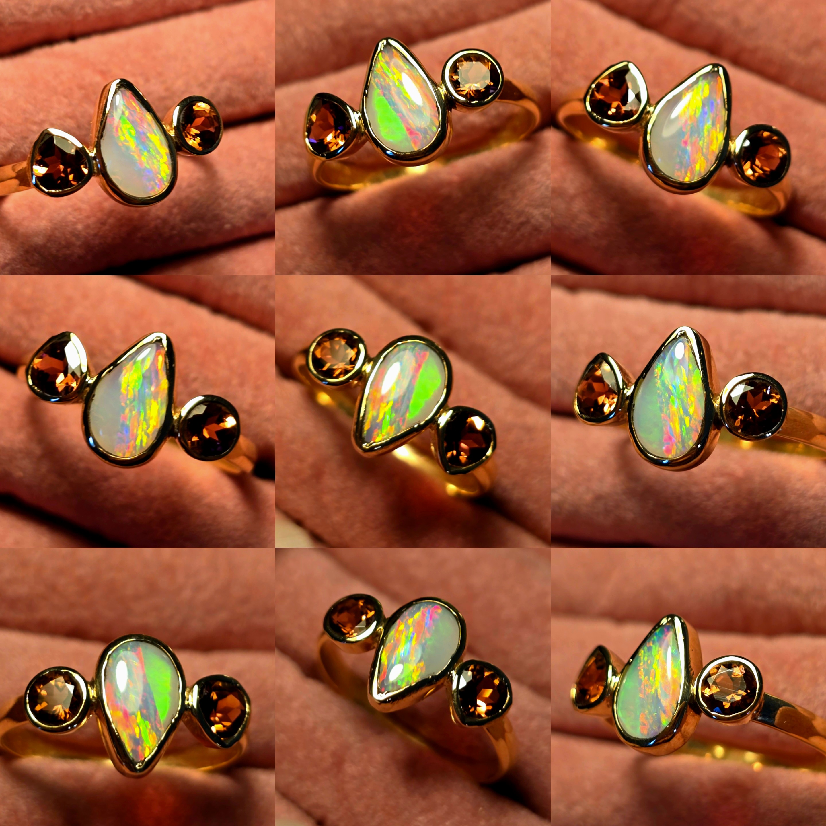AuroraOpal - Solid 10k Gold Natural Australian Opal Ring, Pink Tourmaline, Size 6.75   thumbnail 7