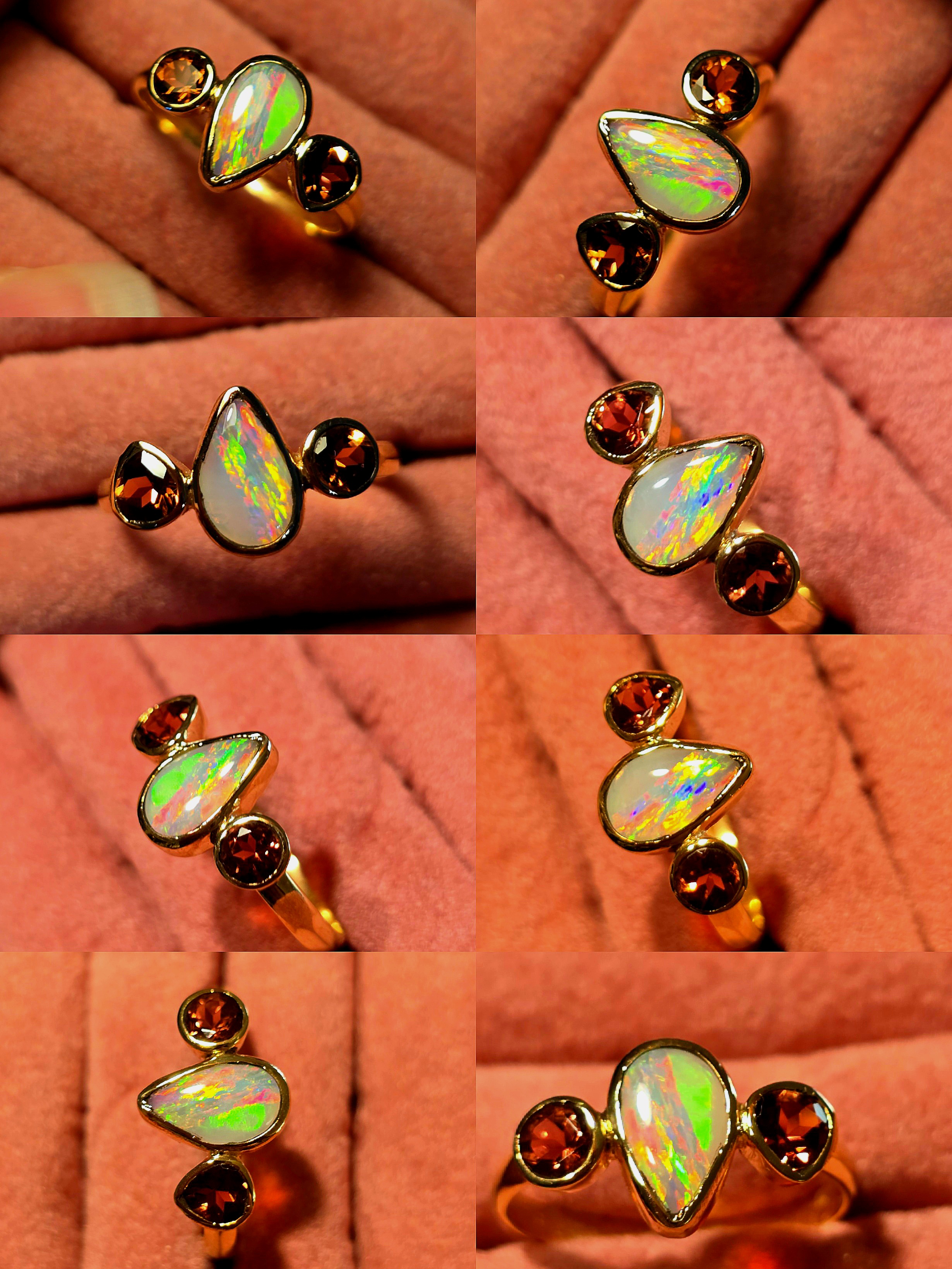 AuroraOpal - Solid 10k Gold Natural Australian Opal Ring, Pink Tourmaline, Size 6.75   thumbnail 10