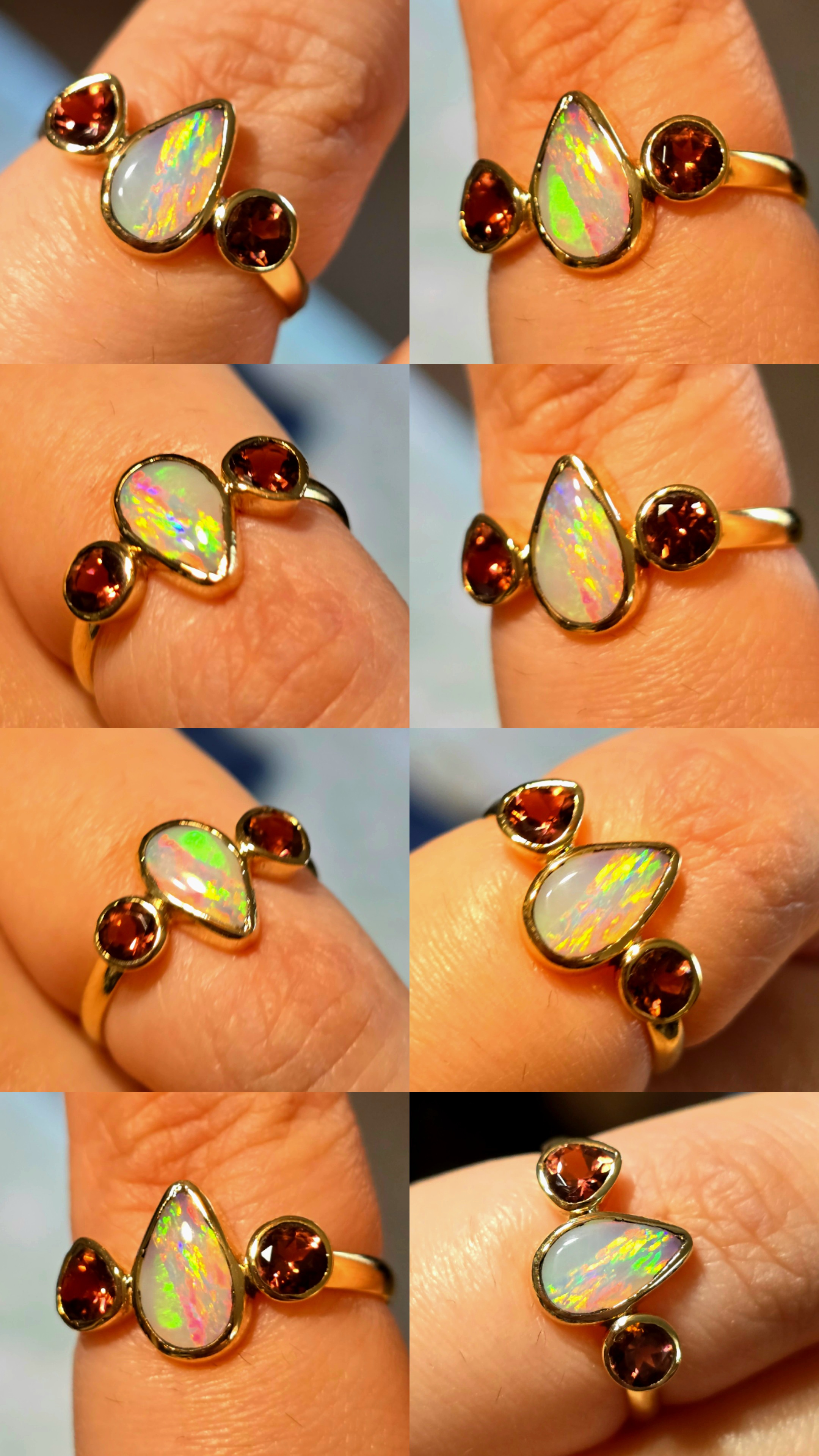 AuroraOpal - Solid 10k Gold Natural Australian Opal Ring, Pink Tourmaline, Size 6.75   thumbnail 6