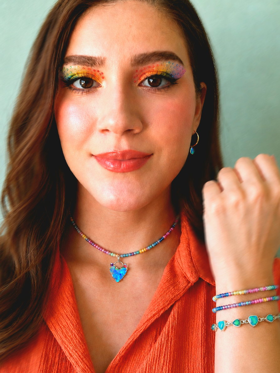 RAINBOW BEADED - Natural Ruby ,Emerald, & Sapphire strand necklace thumbnail 3