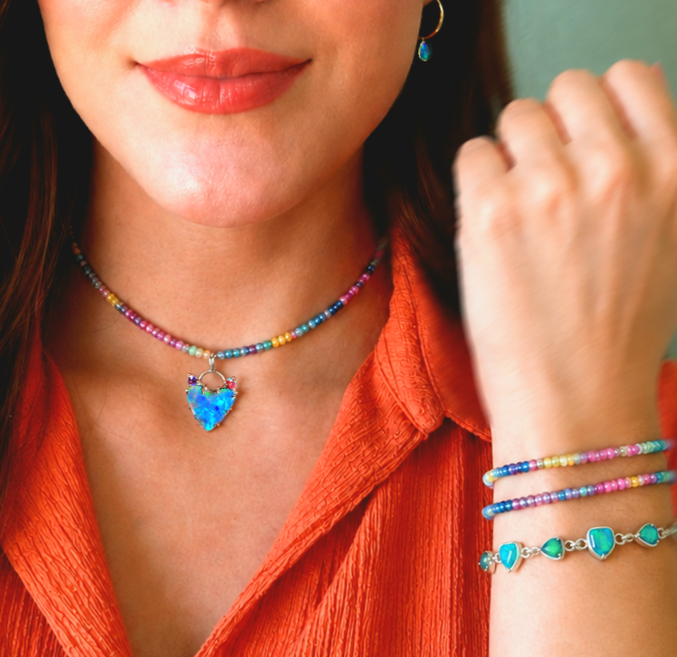 RAINBOW BEADED - Natural Ruby ,Emerald, & Sapphire strand necklace thumbnail 2