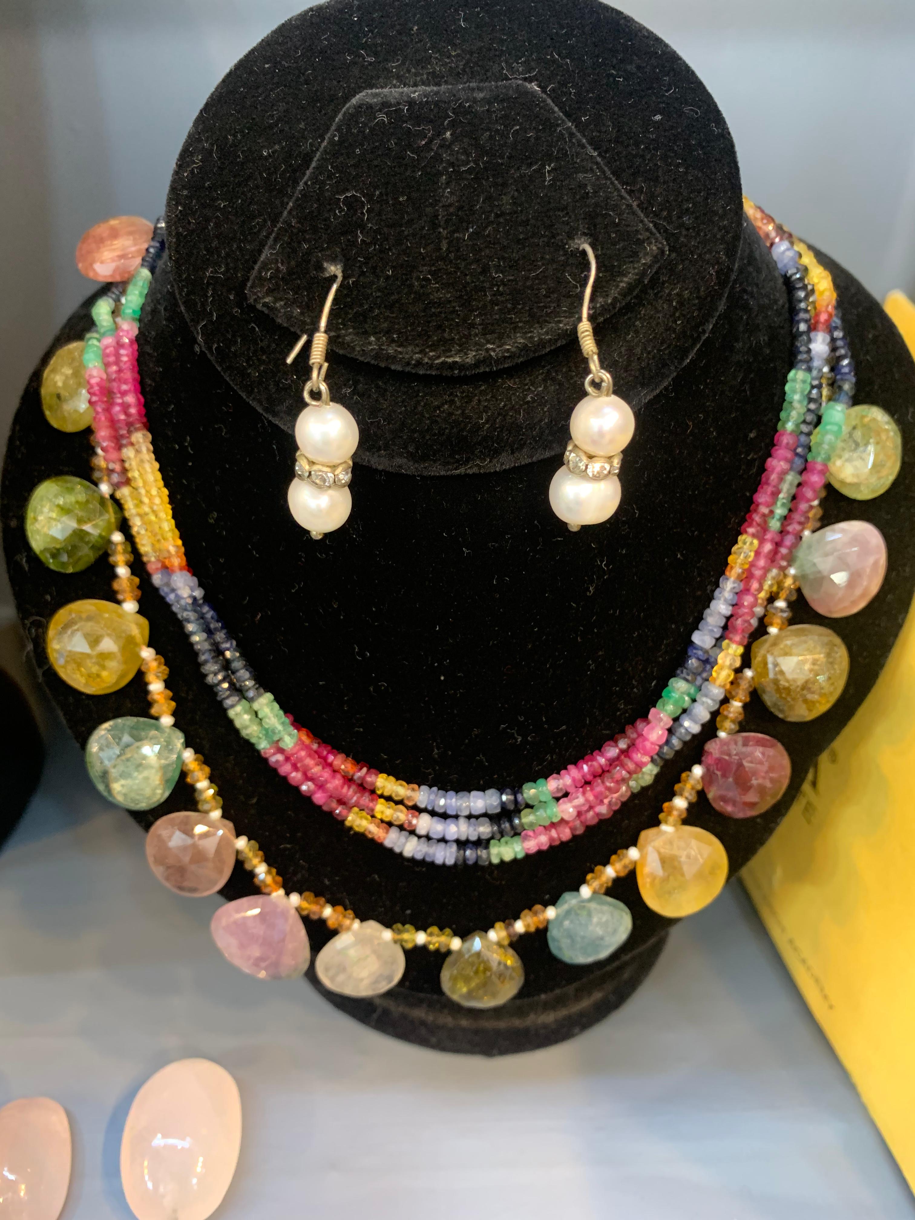 RAINBOW BEADED - Natural Ruby ,Emerald, & Sapphire strand necklace thumbnail 4