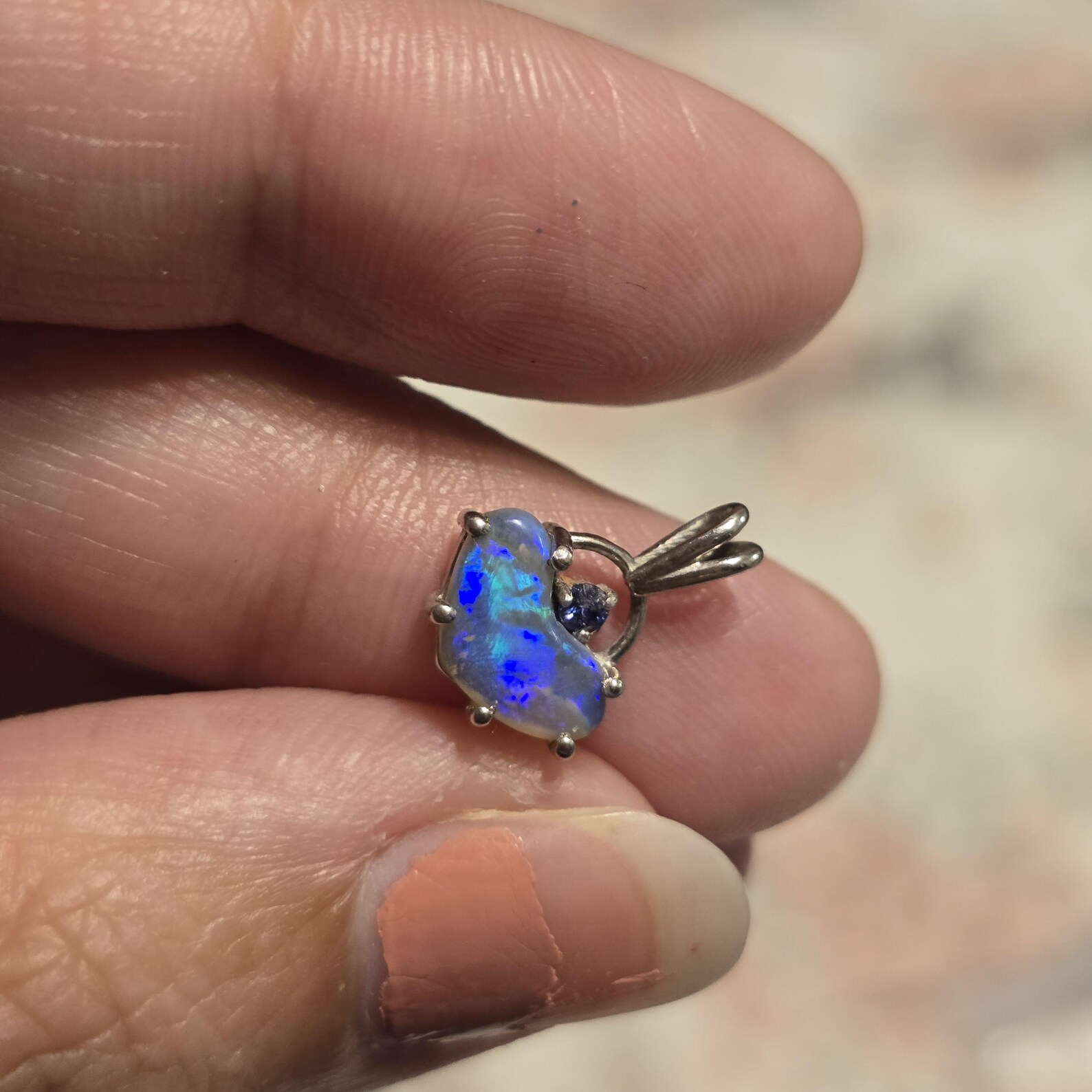Blue baby - Natural Australian Opal Heart Necklace, Natural Sapphire, 925 Silver  thumbnail 16