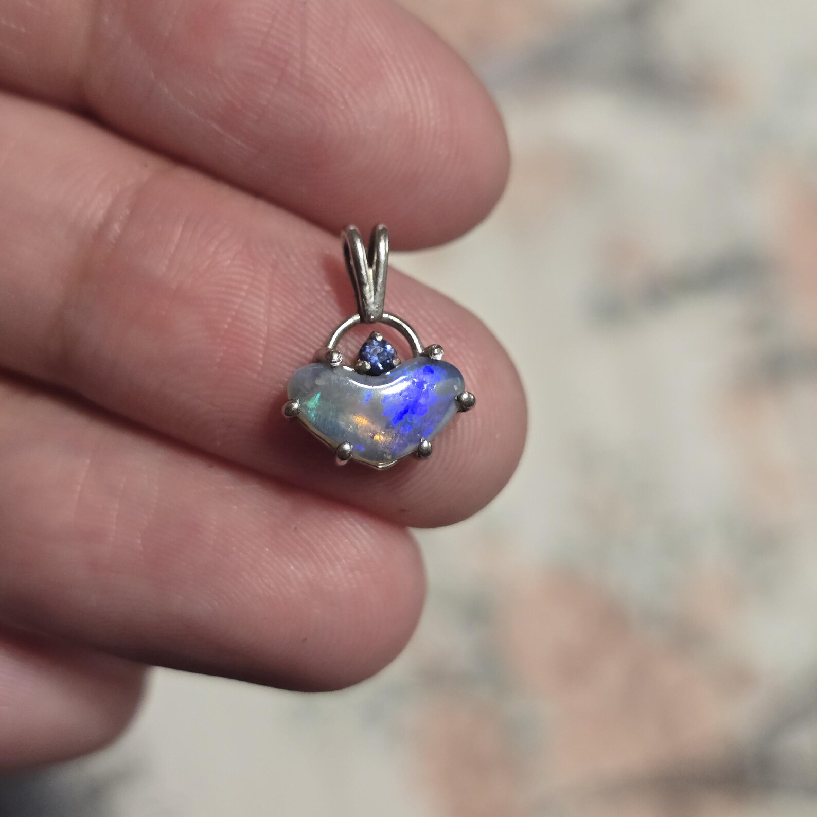 Blue baby - Natural Australian Opal Heart Necklace, Natural Sapphire, 925 Silver  thumbnail 15