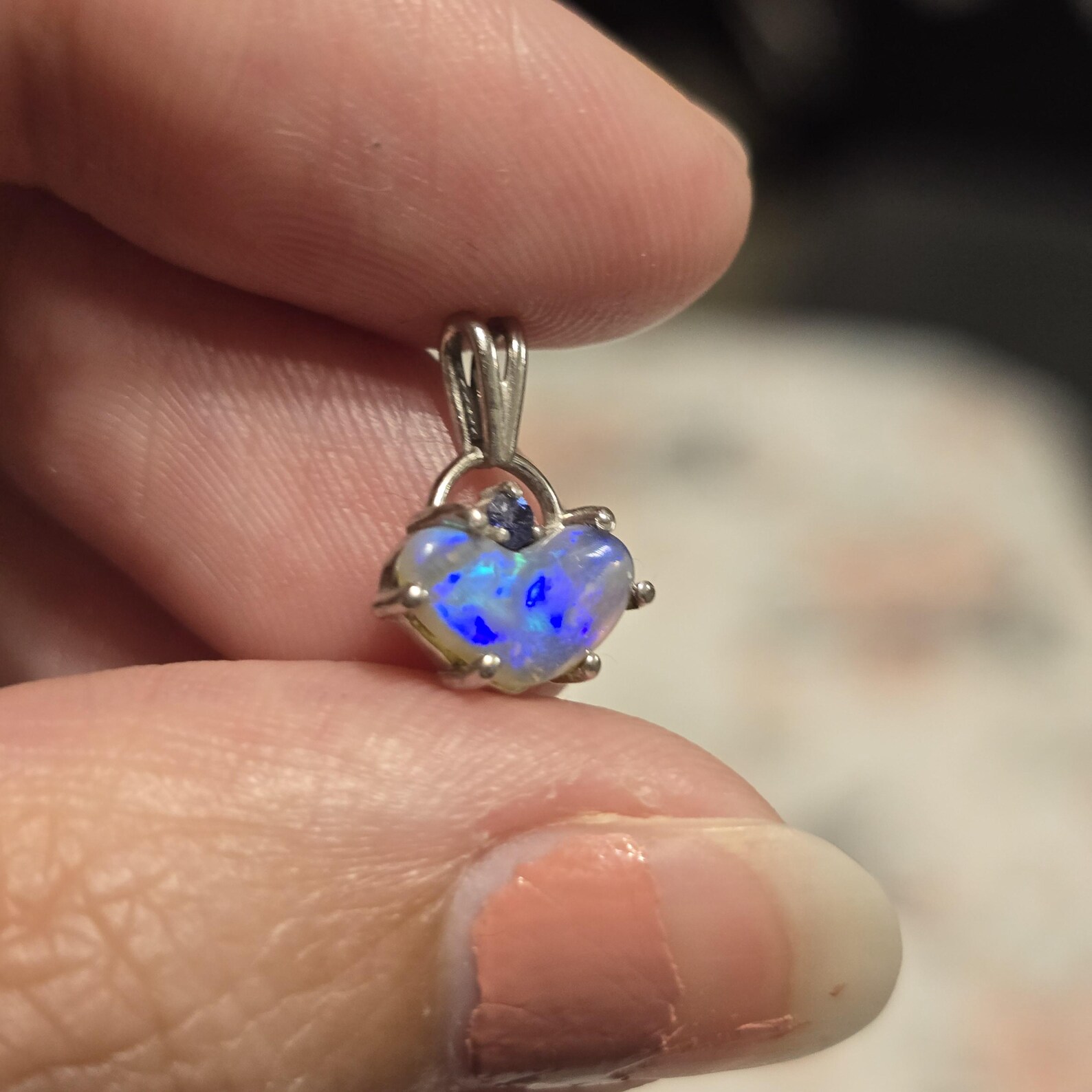 Blue baby - Natural Australian Opal Heart Necklace, Natural Sapphire, 925 Silver  thumbnail 13