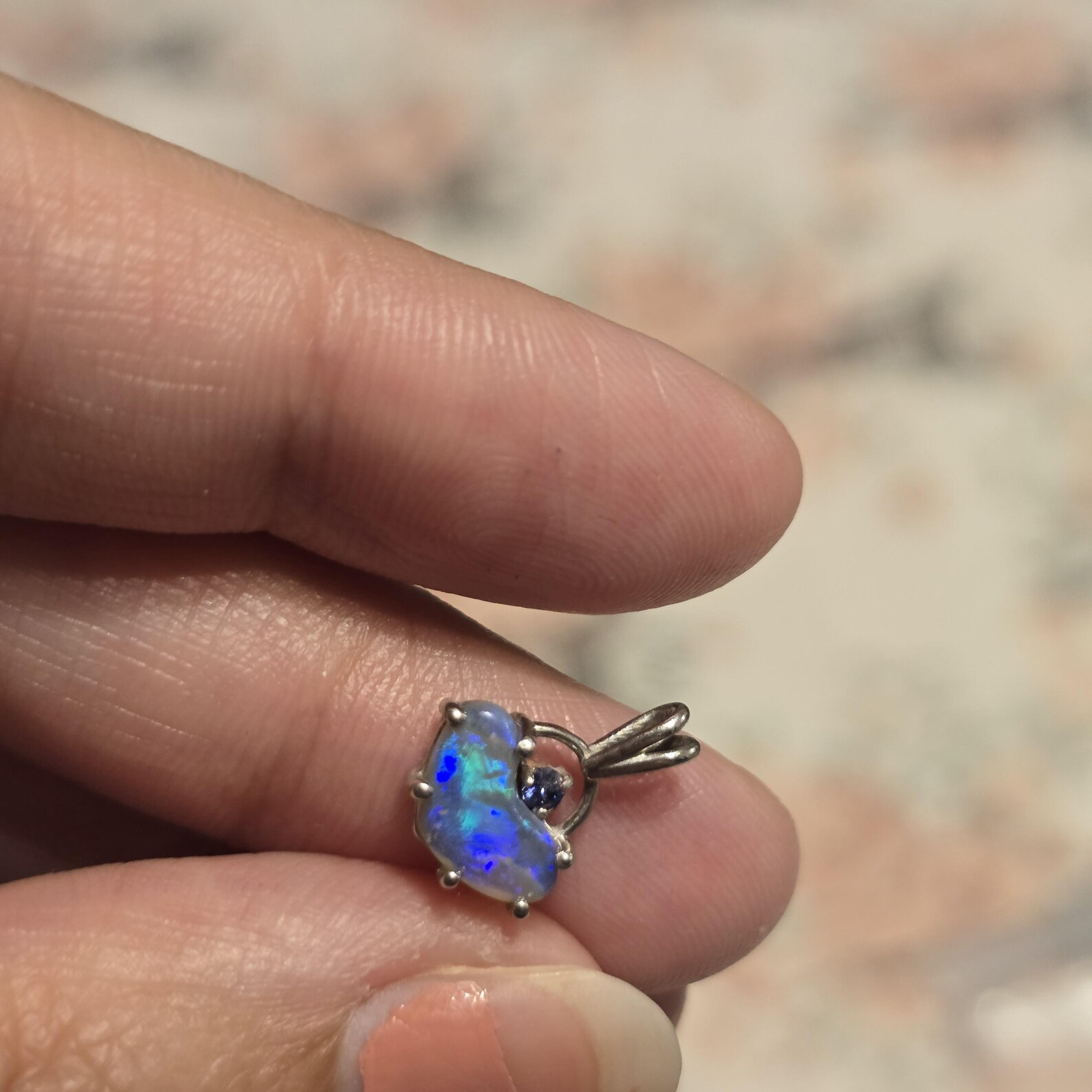 Blue baby - Natural Australian Opal Heart Necklace, Natural Sapphire, 925 Silver  thumbnail 9