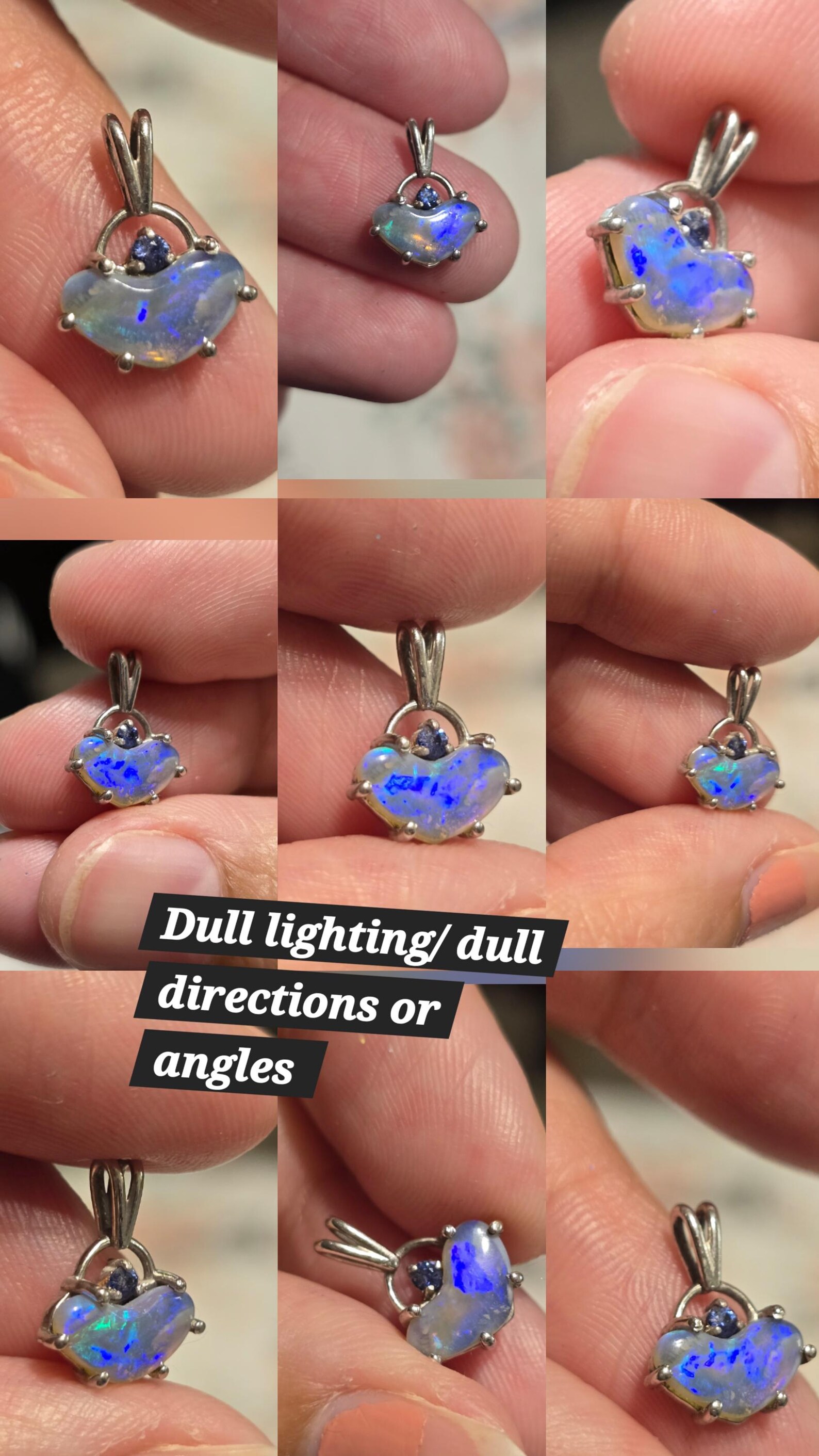 Blue baby - Natural Australian Opal Heart Necklace, Natural Sapphire, 925 Silver  thumbnail 6