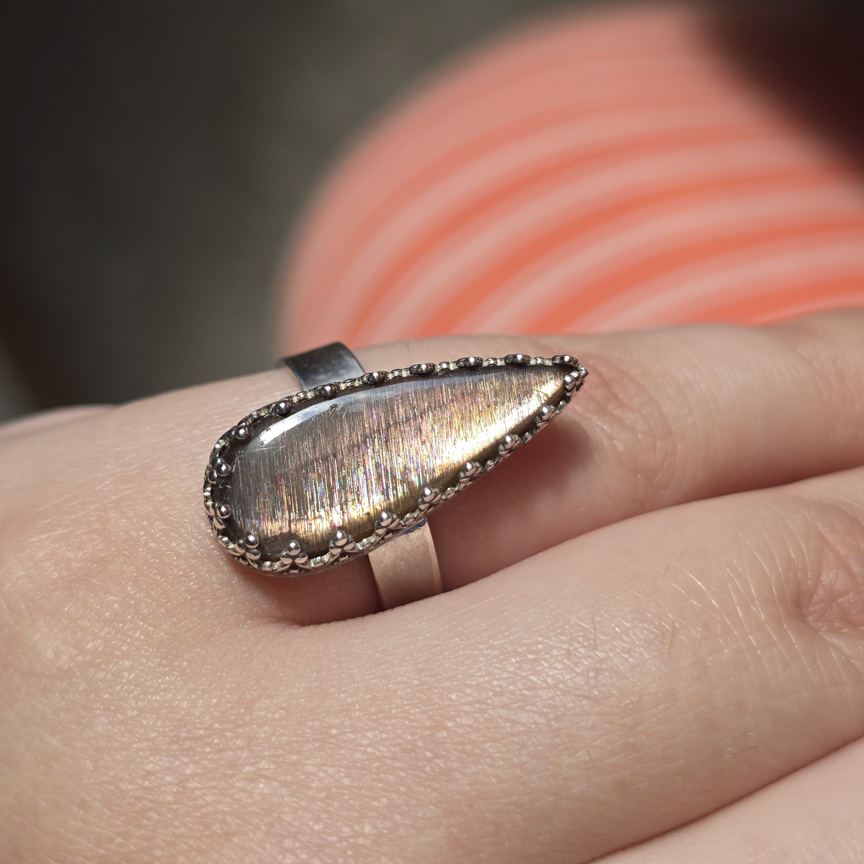 Gold Sunstone Ring 925 Sterling Silver 14 thumbnail 6