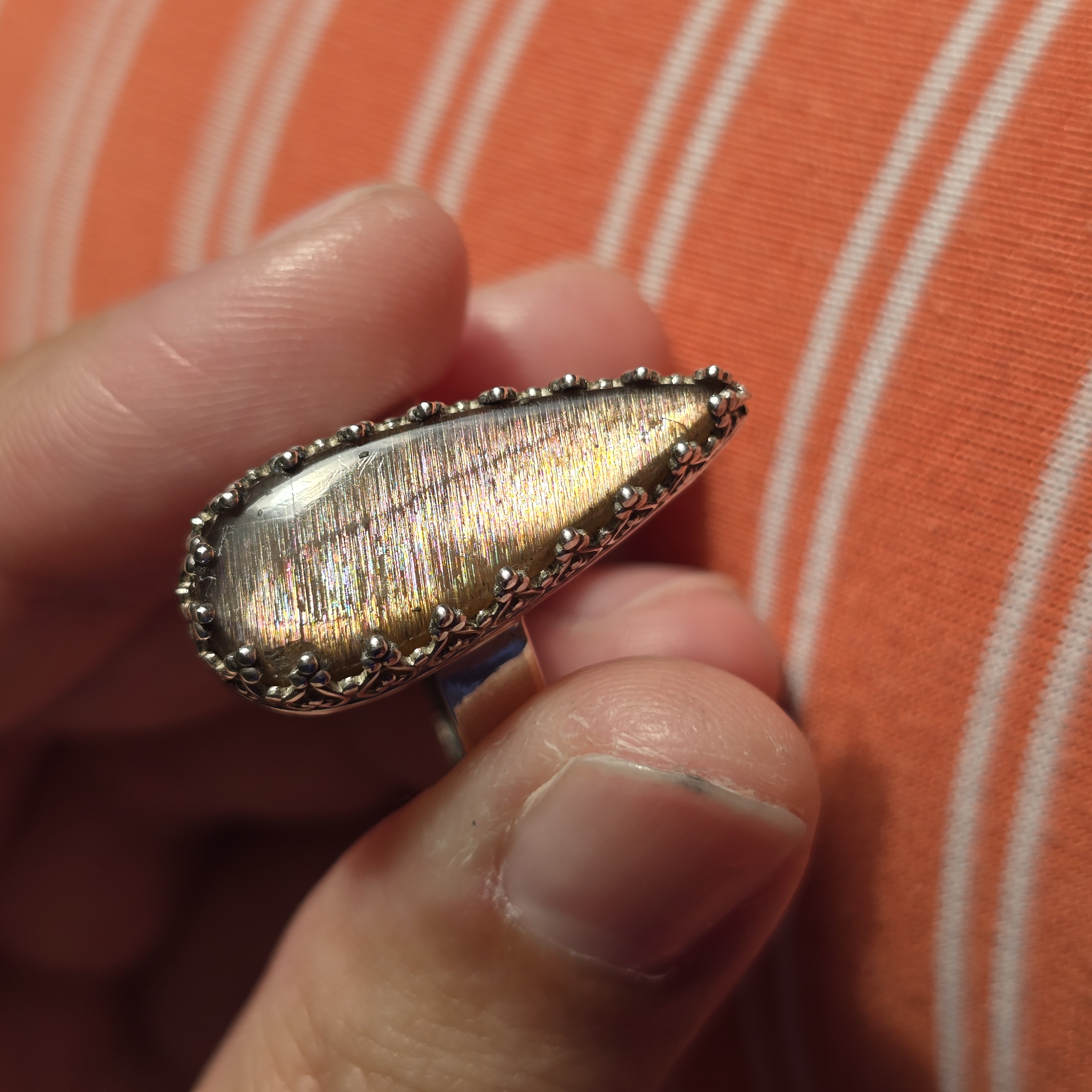 Gold Sunstone Ring 925 Sterling Silver 14 thumbnail 10