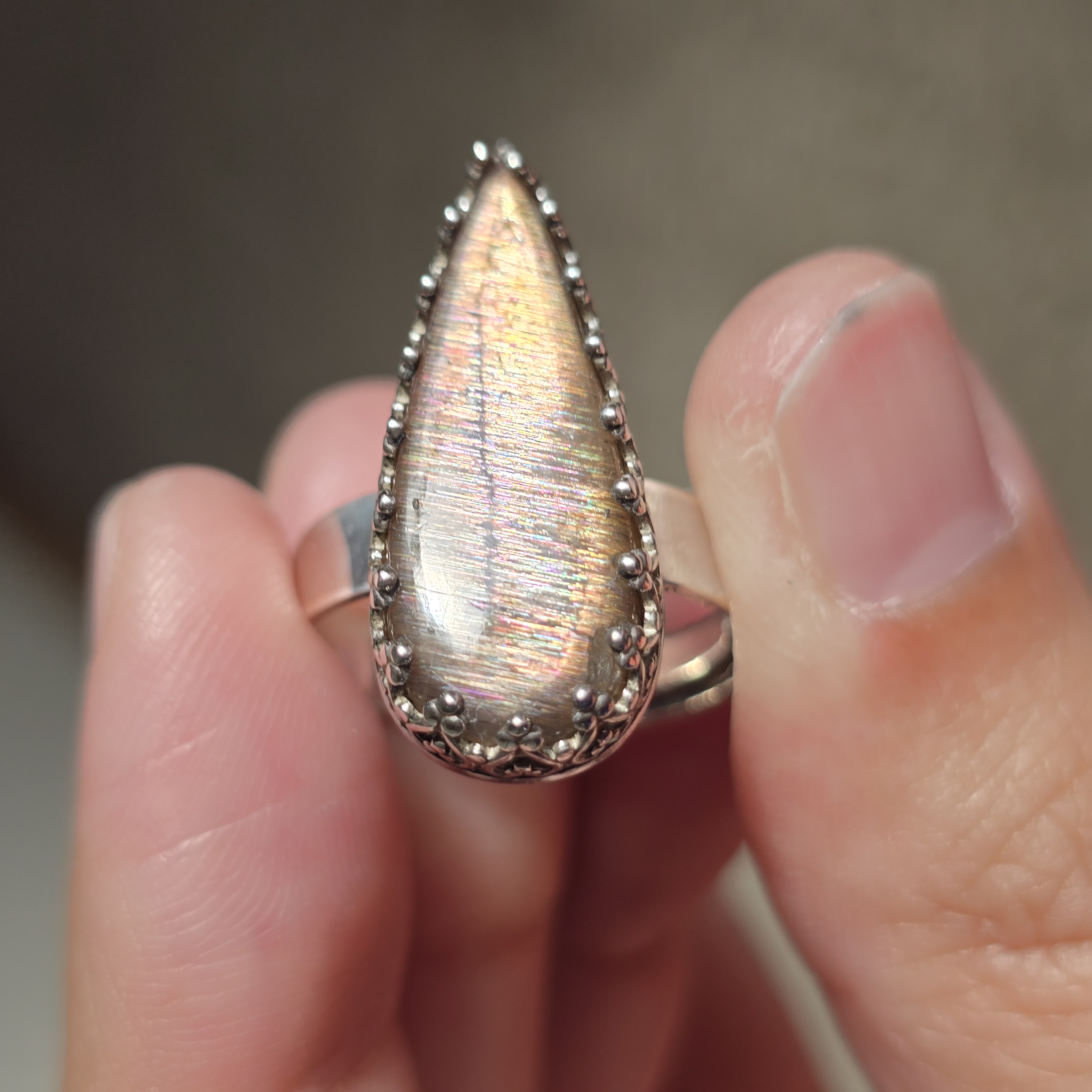Gold Sunstone Ring 925 Sterling Silver 14 thumbnail 11