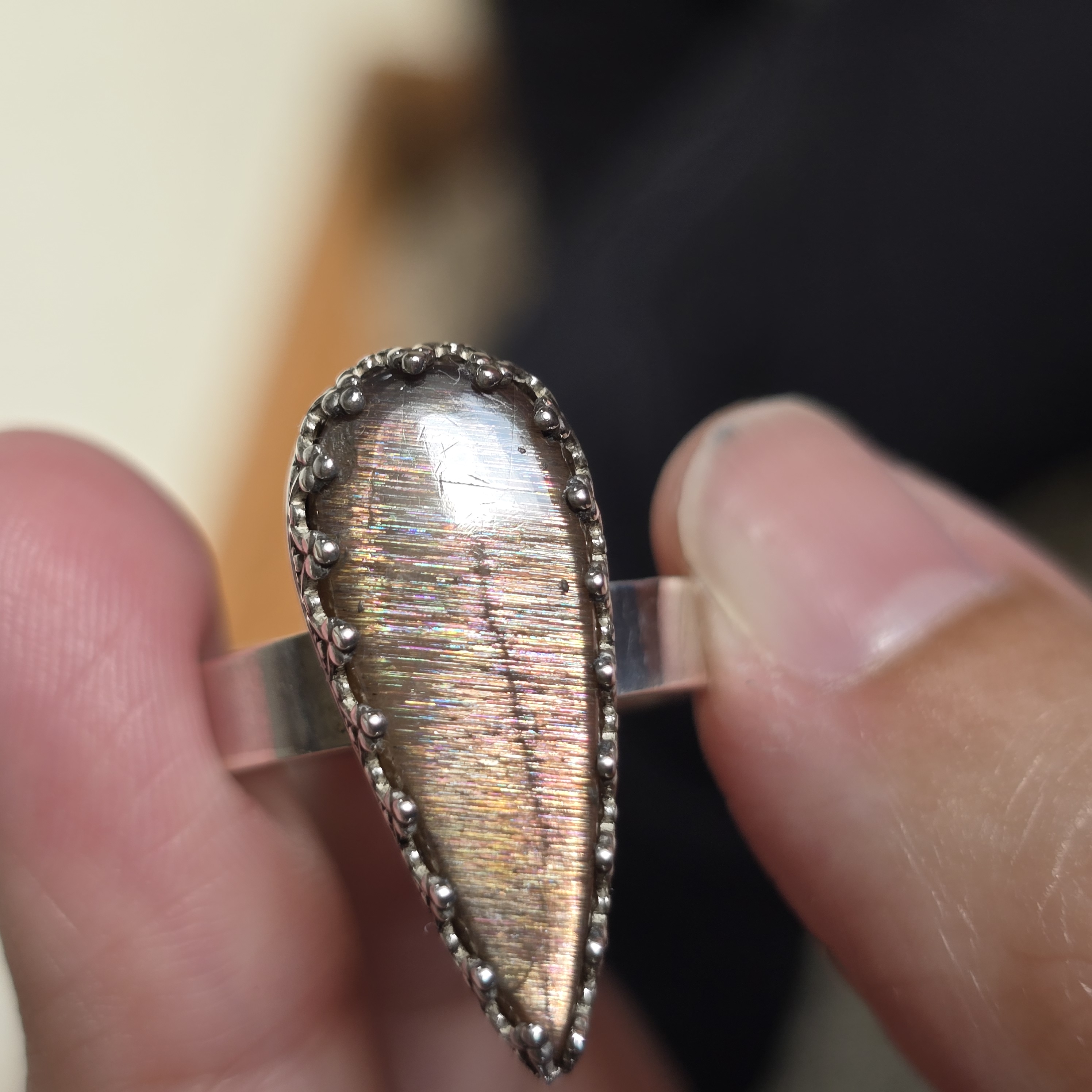 Gold Sunstone Ring 925 Sterling Silver 14 thumbnail 9