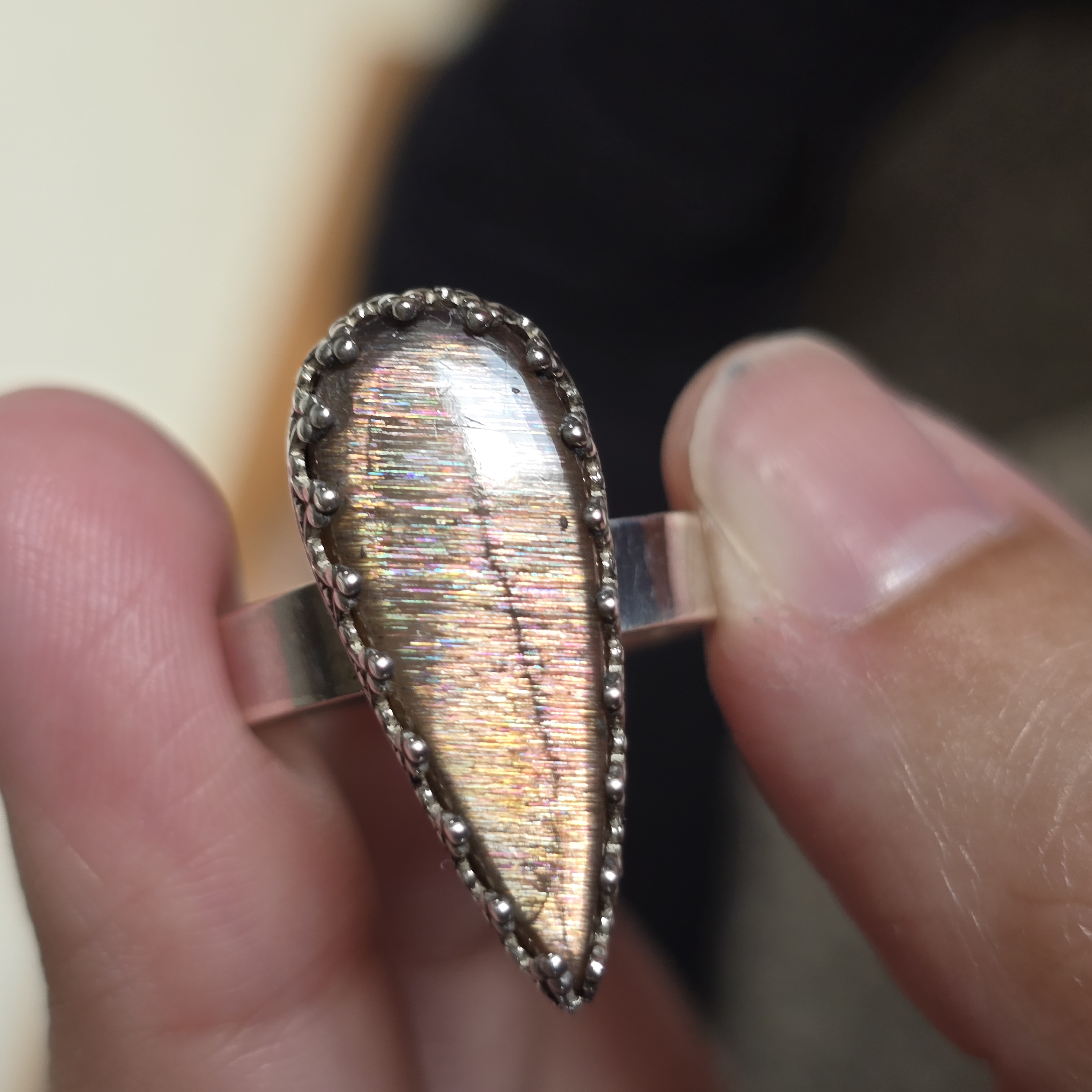 Gold Sunstone Ring 925 Sterling Silver 14 thumbnail 7
