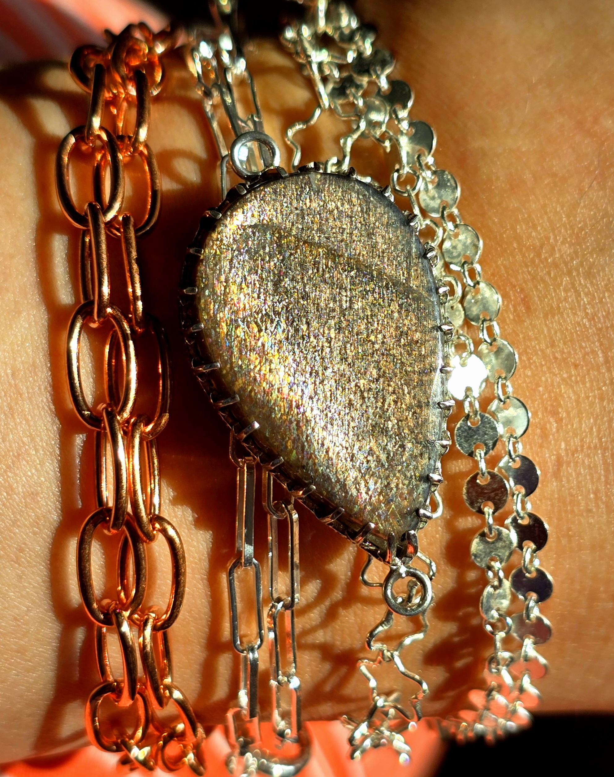 MAGICAL GOLD Sunstone Lattice Charm - Bracelet / Pendant925 Silver , 5 thumbnail 3