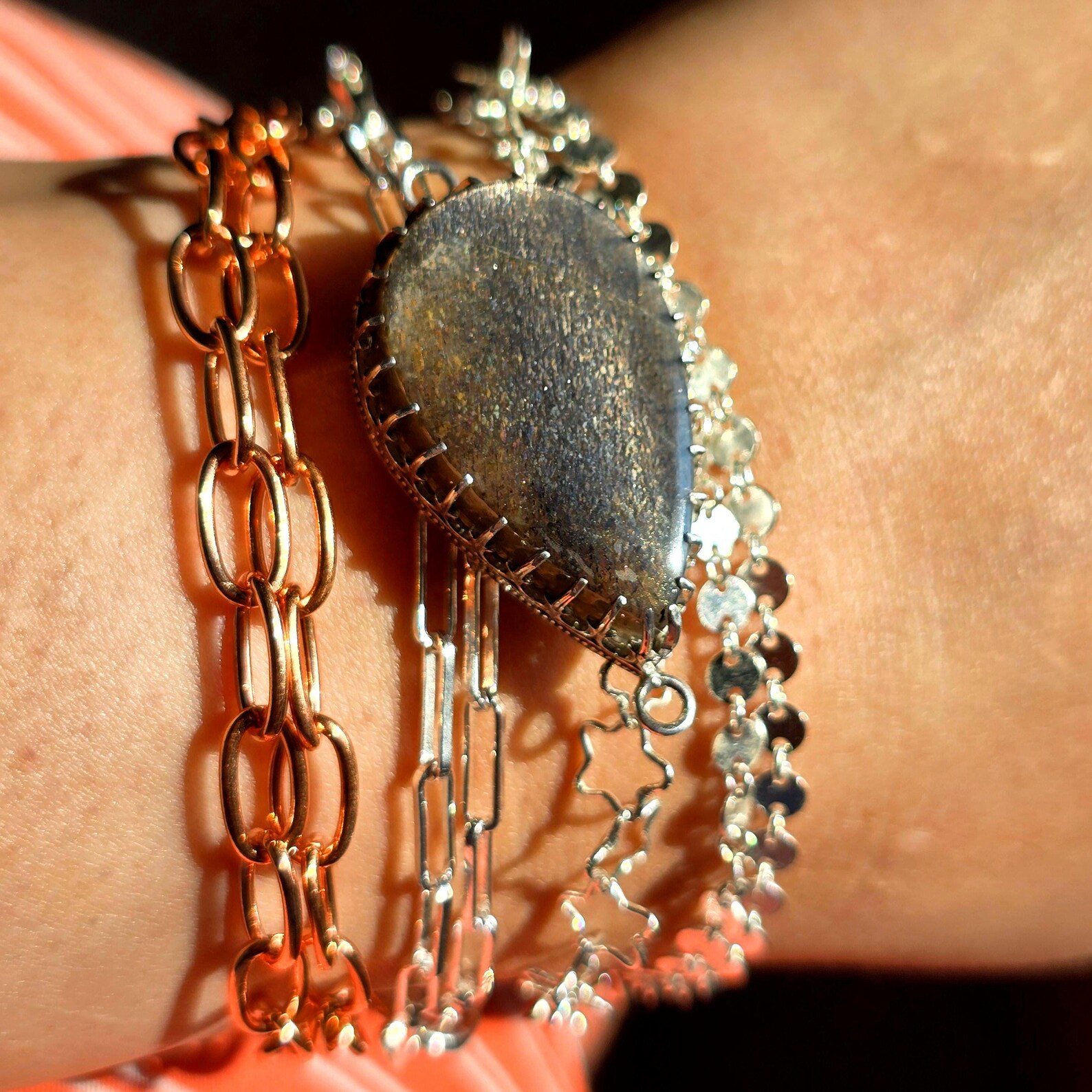 MAGICAL GOLD Sunstone Lattice Charm - Bracelet / Pendant925 Silver , 5 thumbnail 10