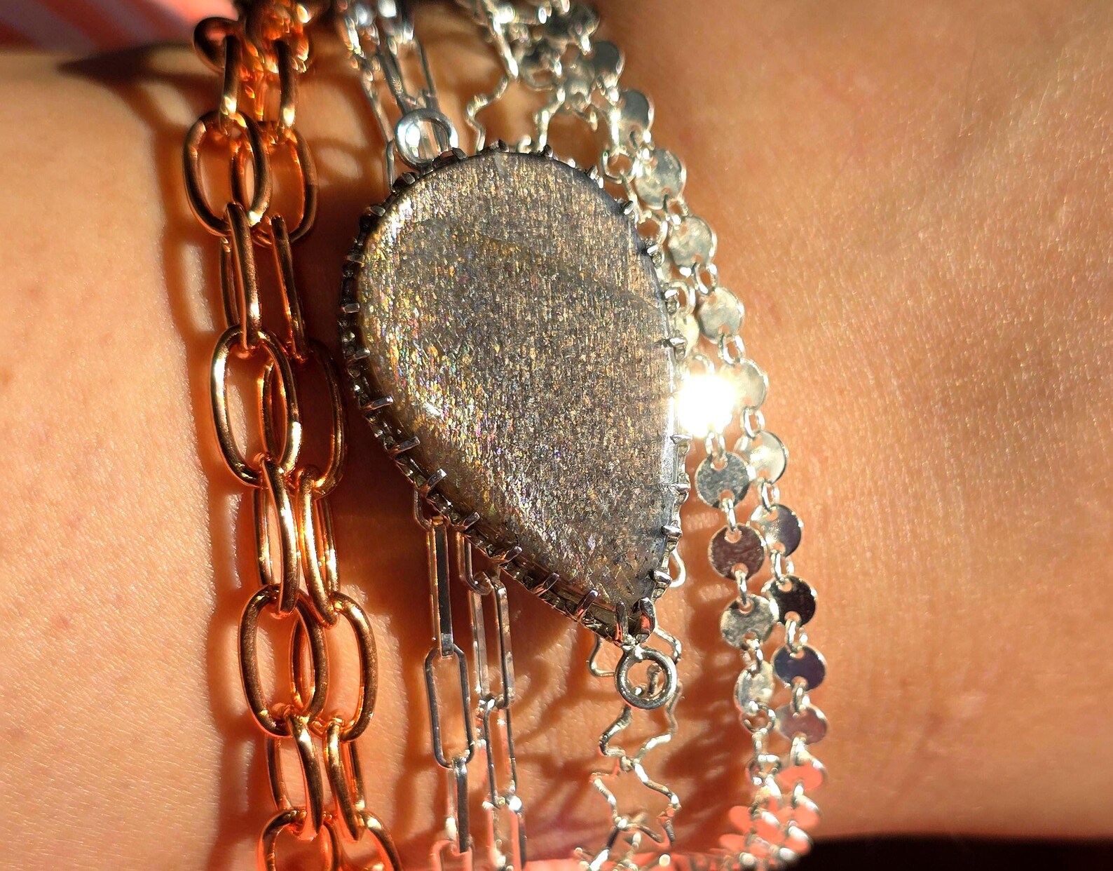 MAGICAL GOLD Sunstone Lattice Charm - Bracelet / Pendant925 Silver , 5 thumbnail 7