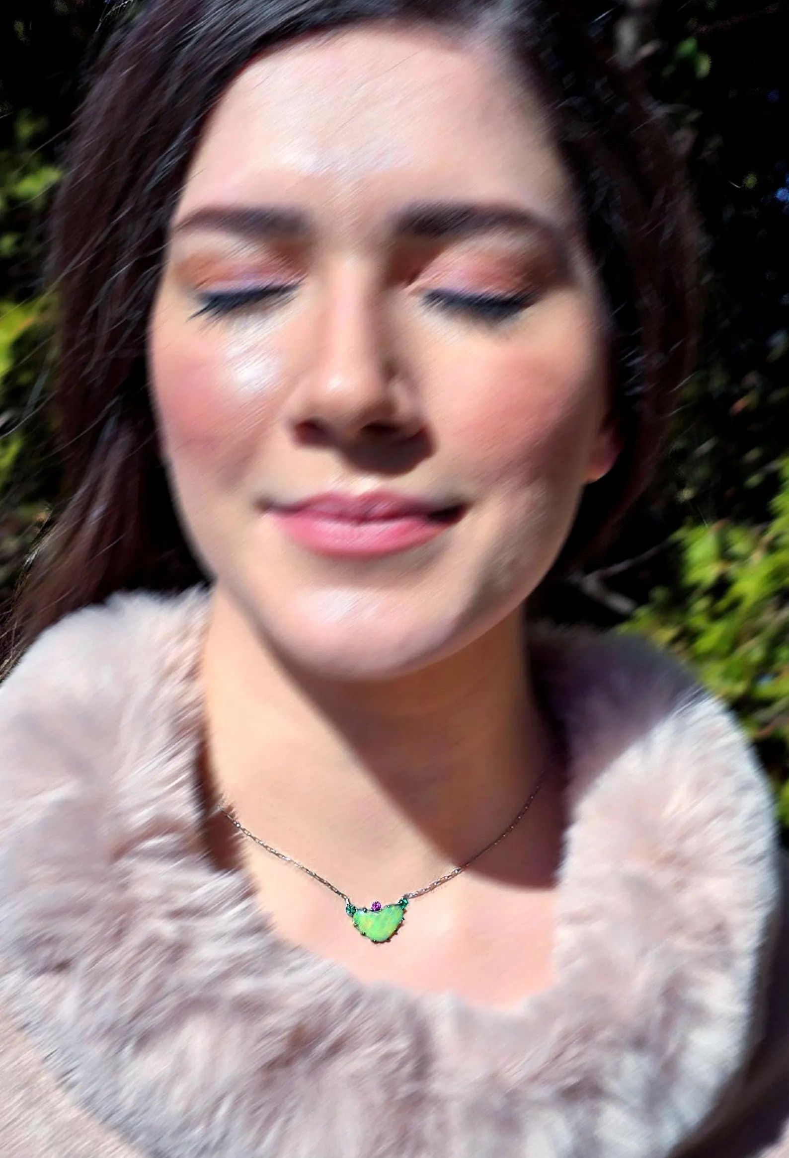 Natural Australian Opal Heart Necklace, Emerald Tourmaline 925 Silver, Opal Pendant, Genuine Opal Jewelry, October Birthstone Women Art Deco thumbnail 12